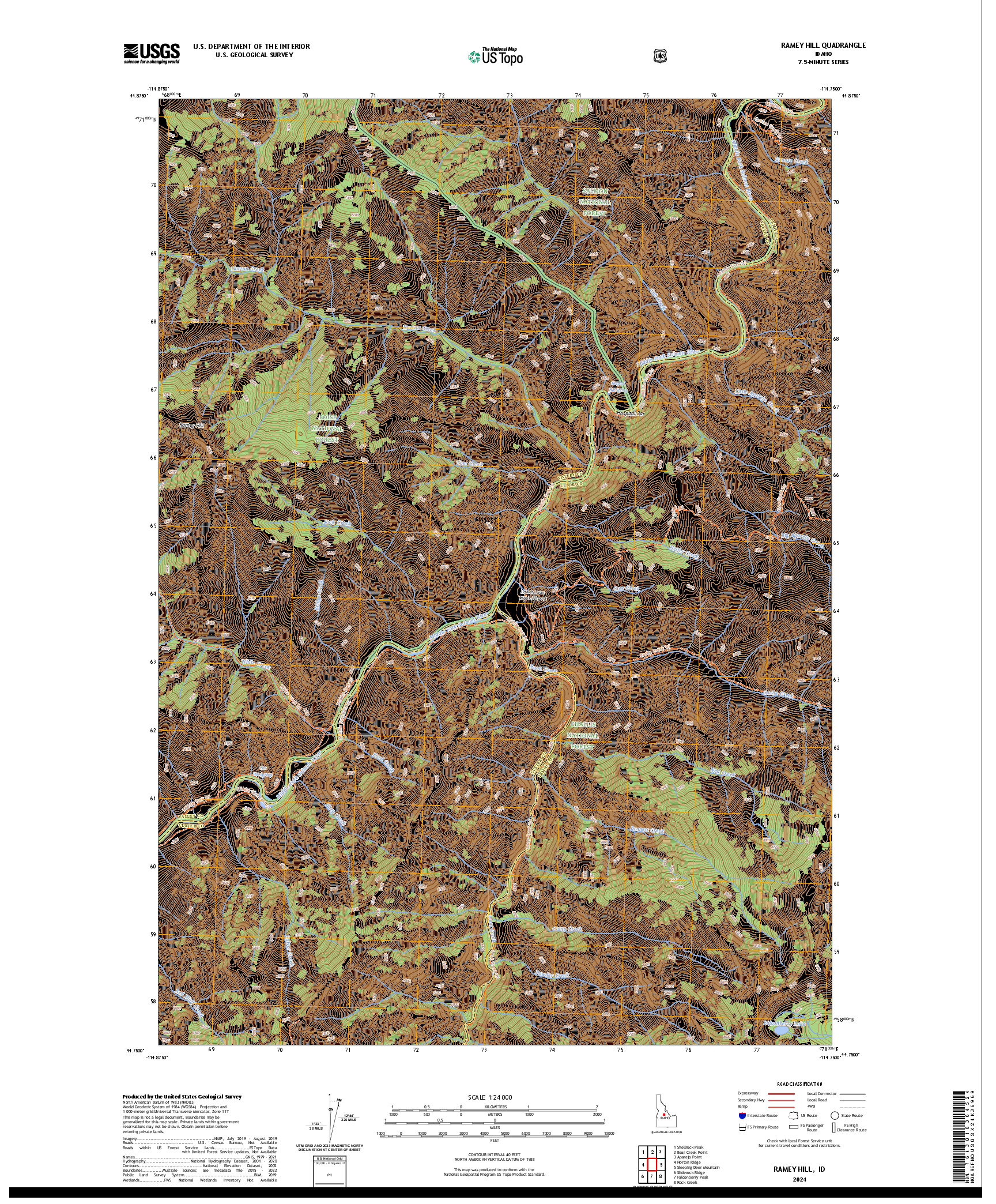 US TOPO 7.5-MINUTE MAP FOR RAMEY HILL, ID