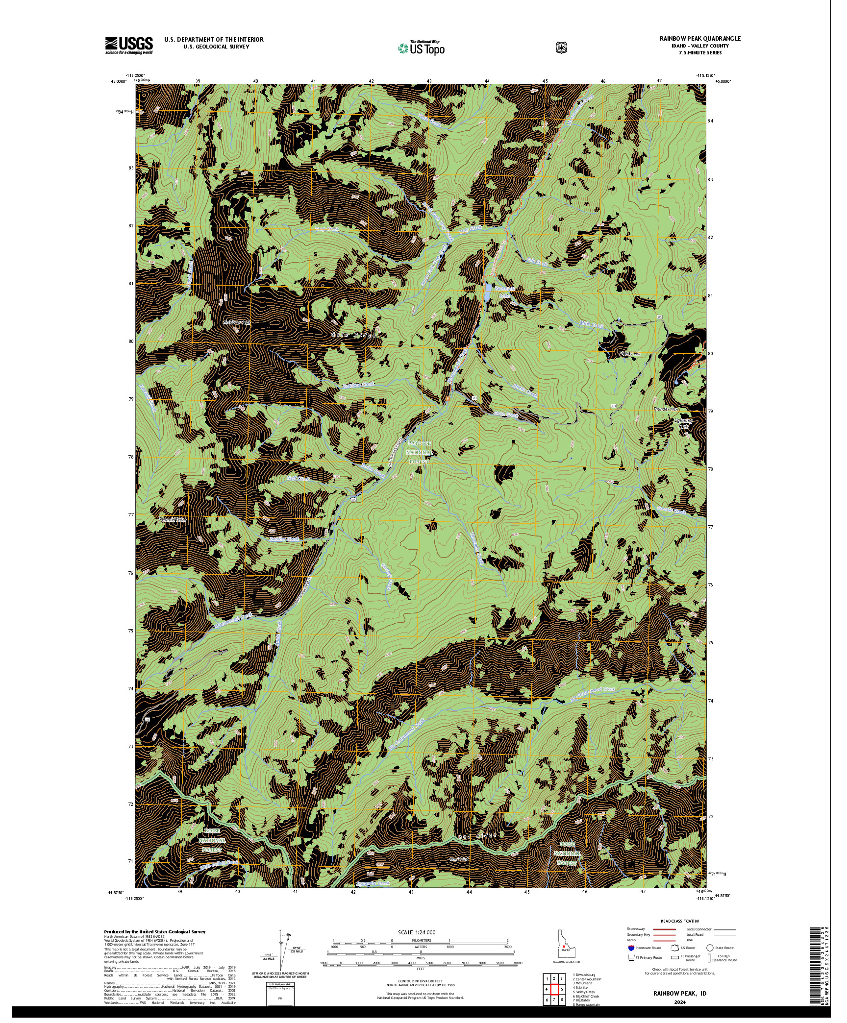 US TOPO 7.5-MINUTE MAP FOR RAINBOW PEAK, ID