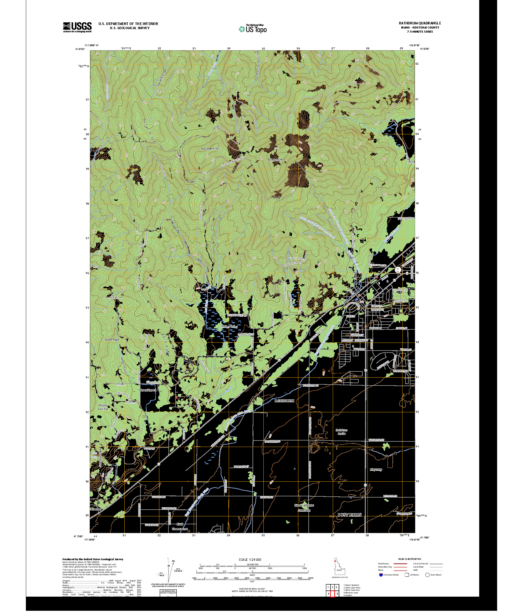 US TOPO 7.5-MINUTE MAP FOR RATHDRUM, ID