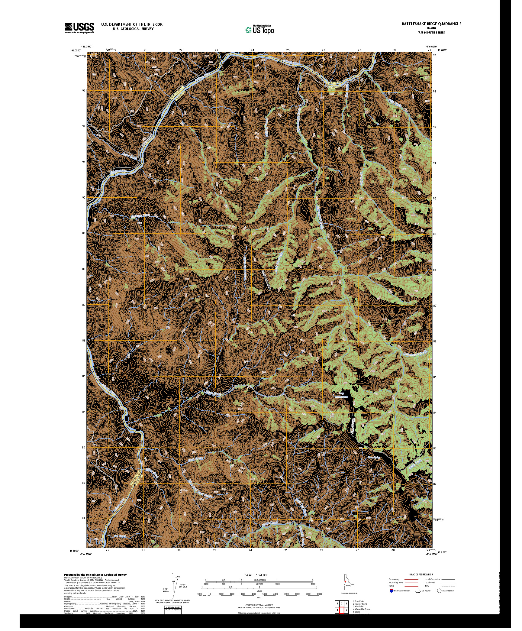 US TOPO 7.5-MINUTE MAP FOR RATTLESNAKE RIDGE, ID