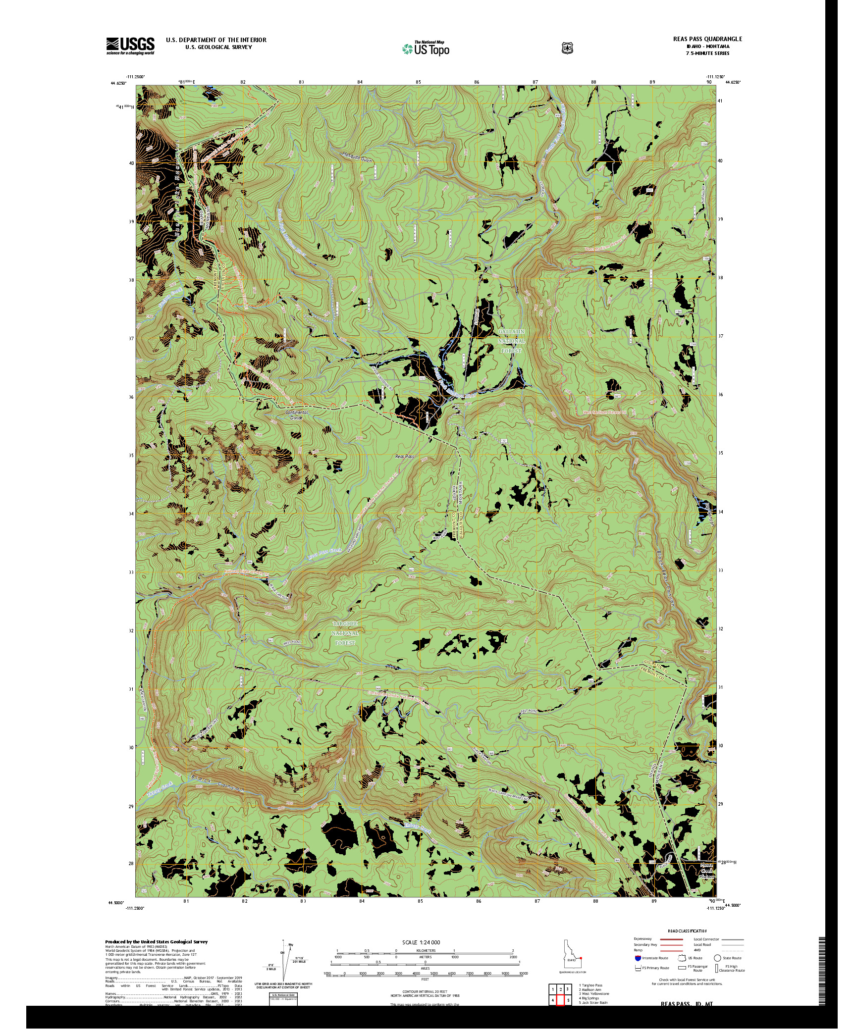 US TOPO 7.5-MINUTE MAP FOR REAS PASS, ID,MT