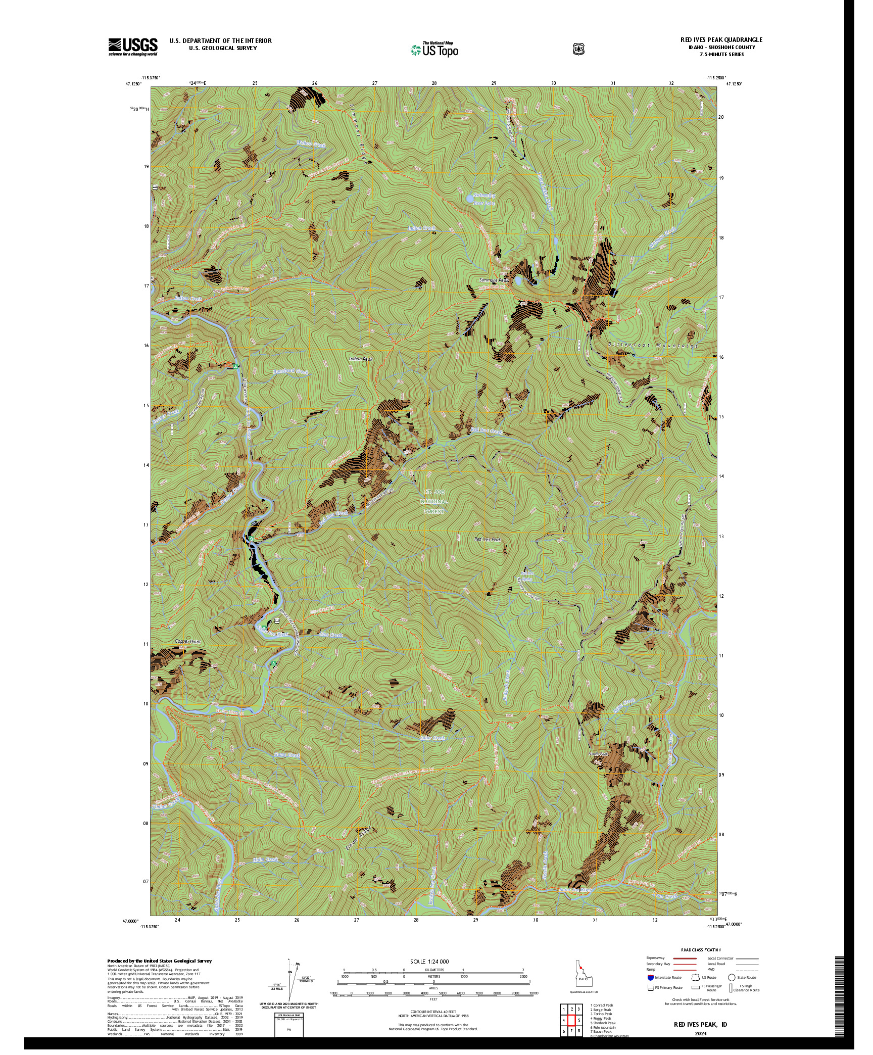 US TOPO 7.5-MINUTE MAP FOR RED IVES PEAK, ID