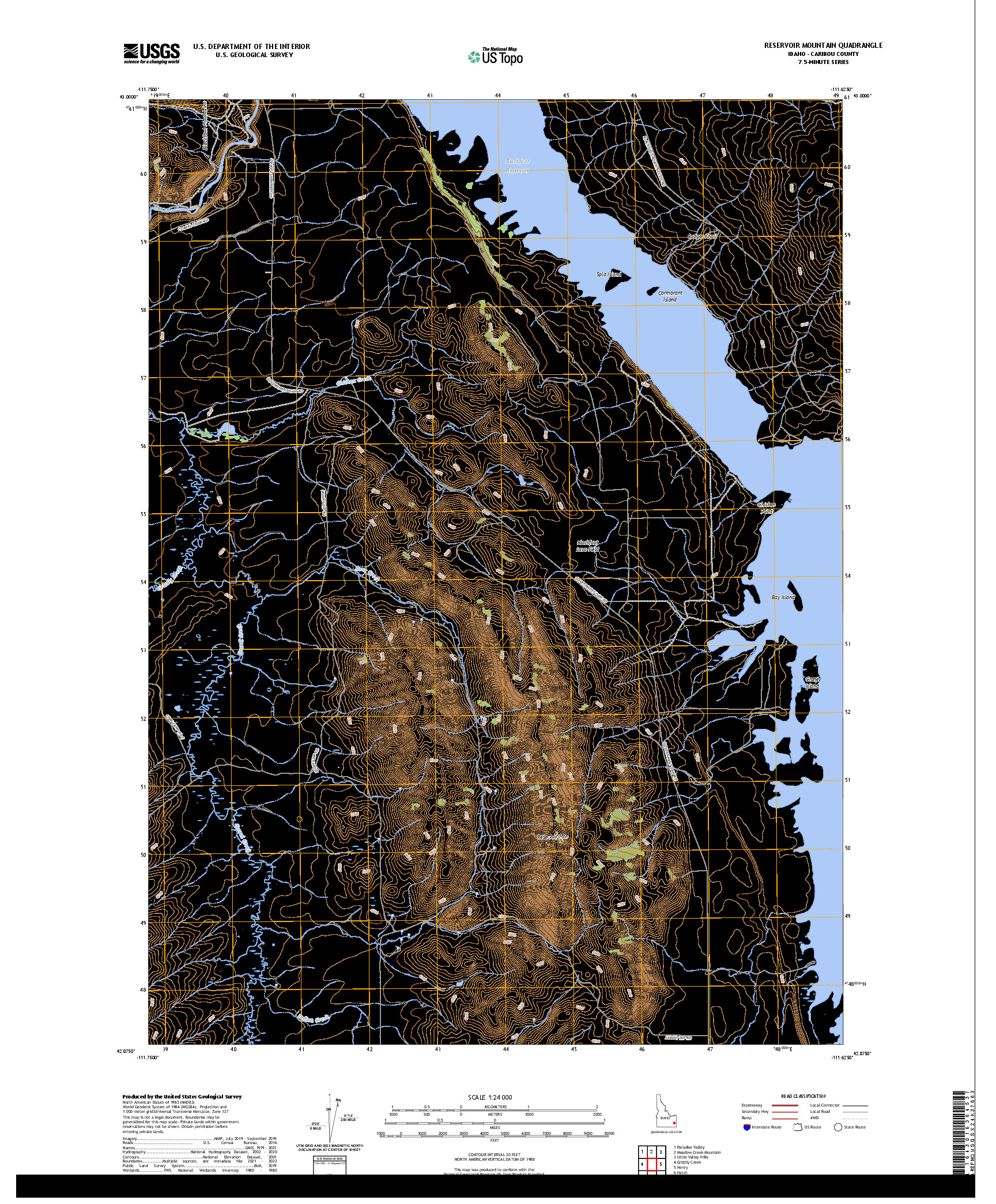 US TOPO 7.5-MINUTE MAP FOR RESERVOIR MOUNTAIN, ID