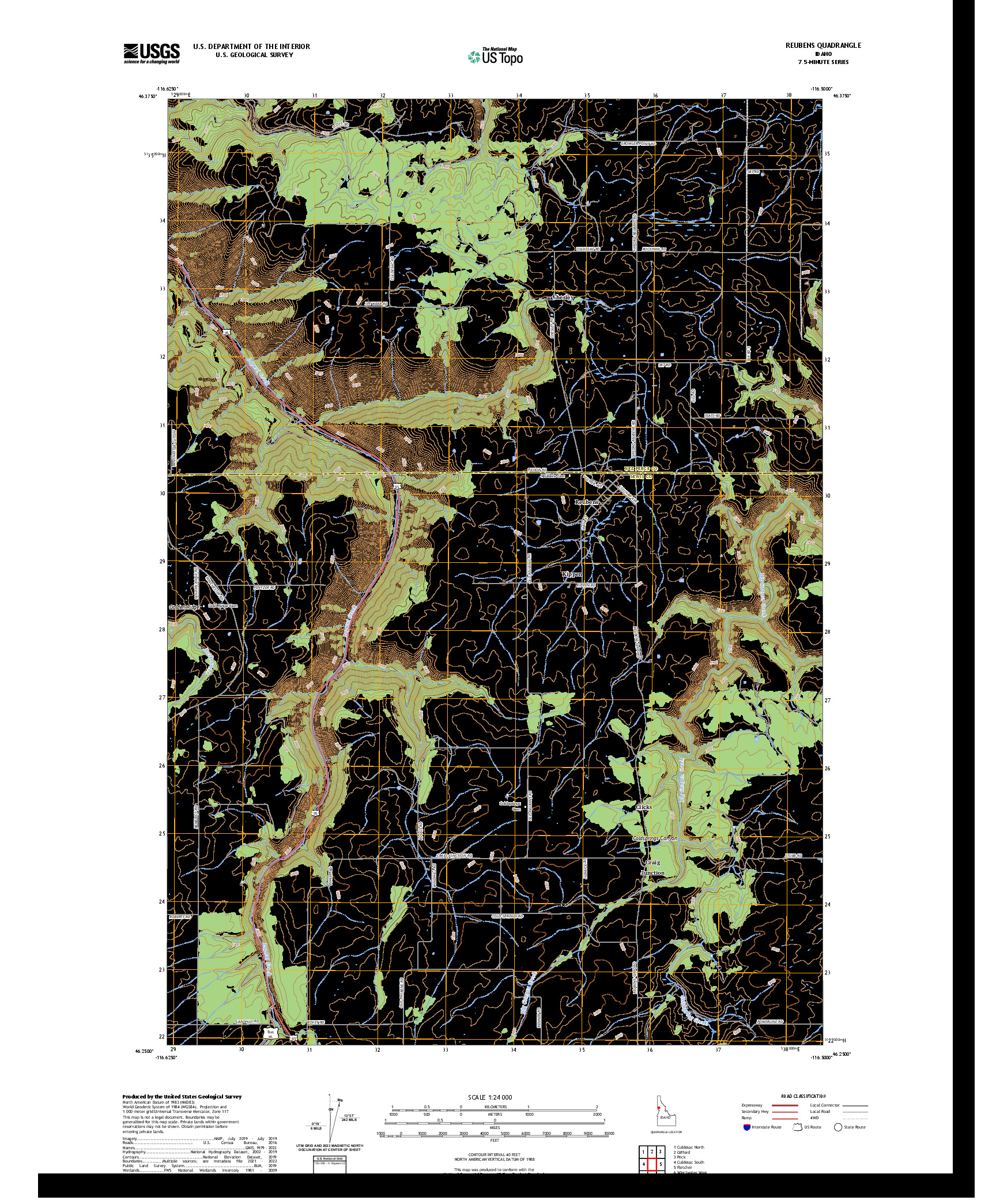US TOPO 7.5-MINUTE MAP FOR REUBENS, ID