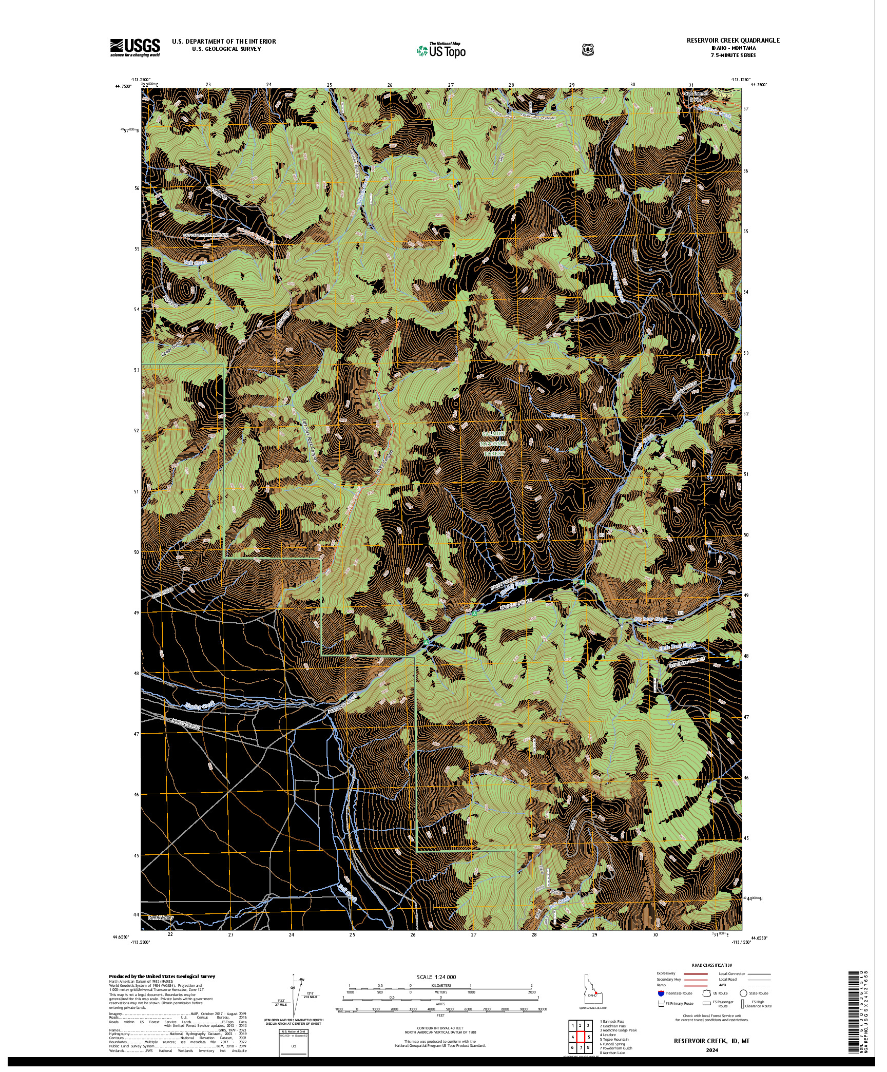 US TOPO 7.5-MINUTE MAP FOR RESERVOIR CREEK, ID,MT
