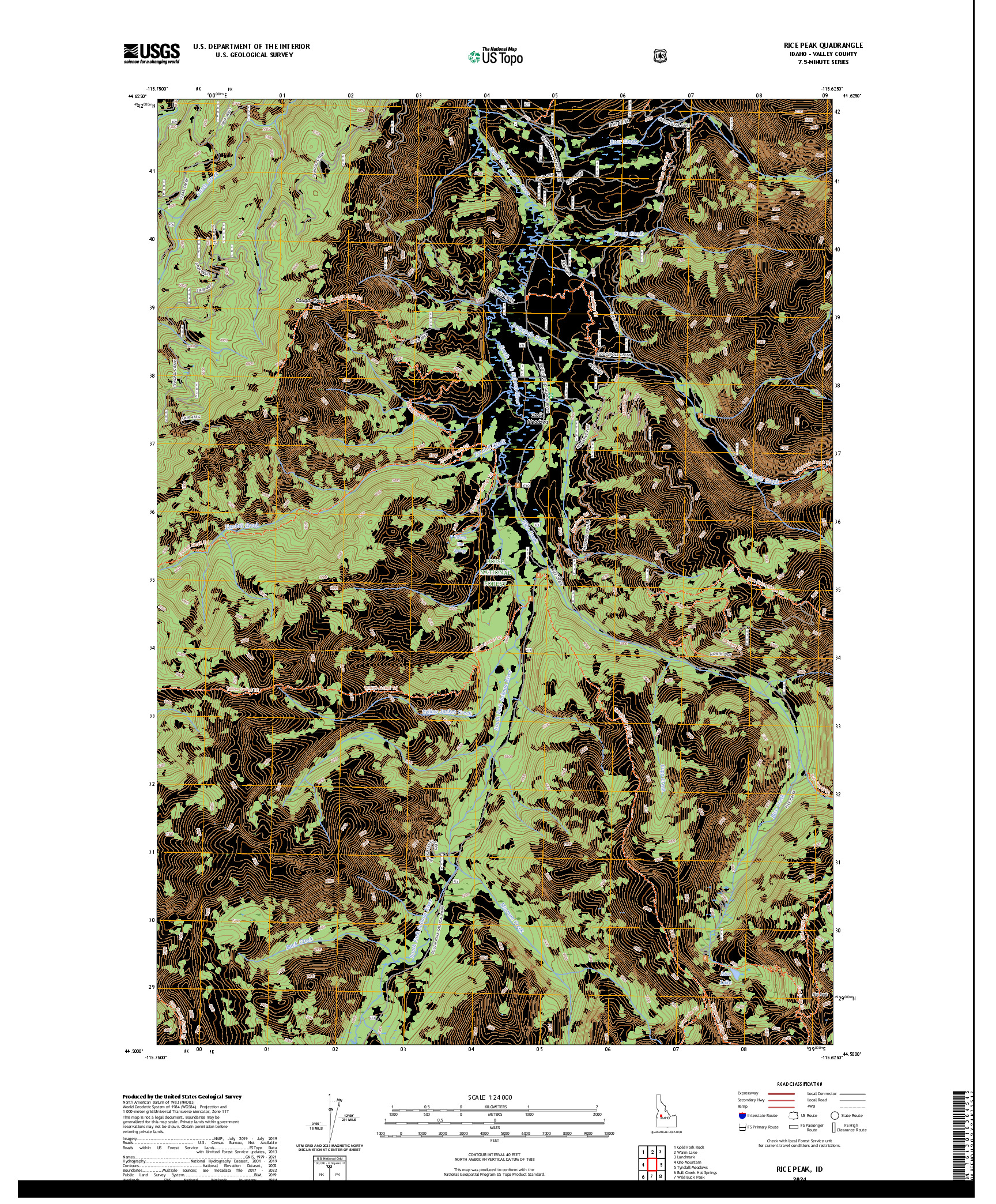 US TOPO 7.5-MINUTE MAP FOR RICE PEAK, ID
