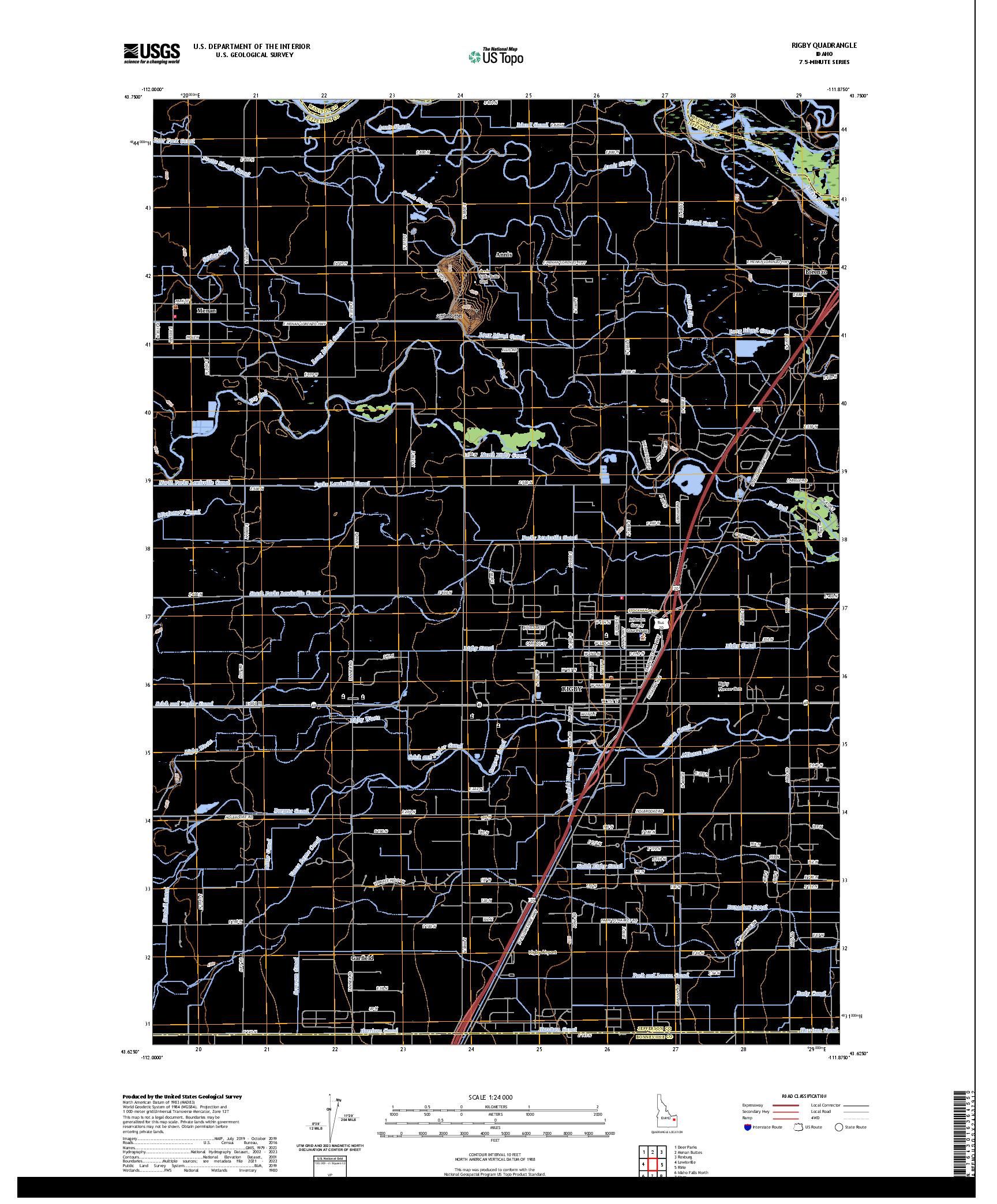 US TOPO 7.5-MINUTE MAP FOR RIGBY, ID