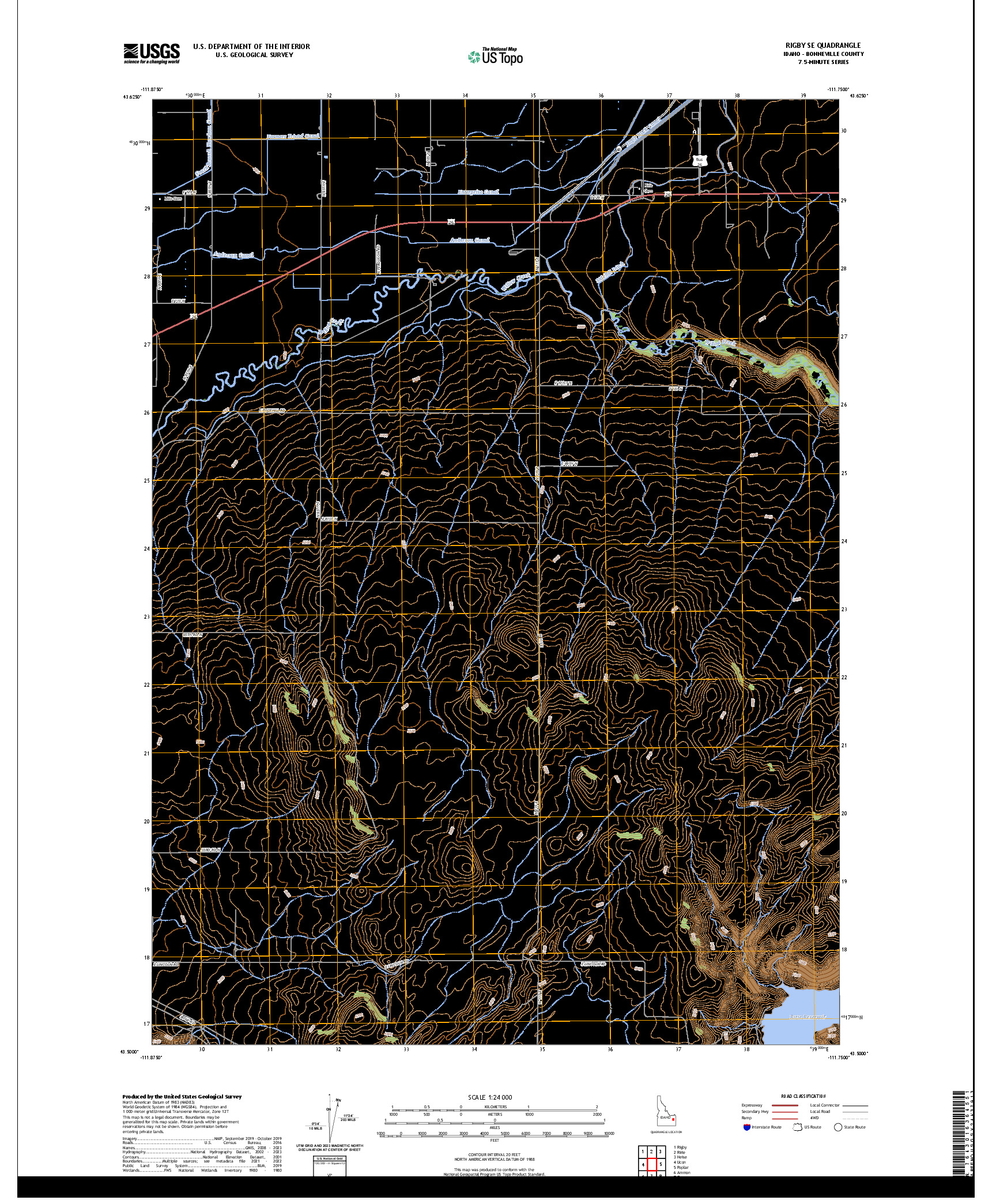 US TOPO 7.5-MINUTE MAP FOR RIGBY SE, ID