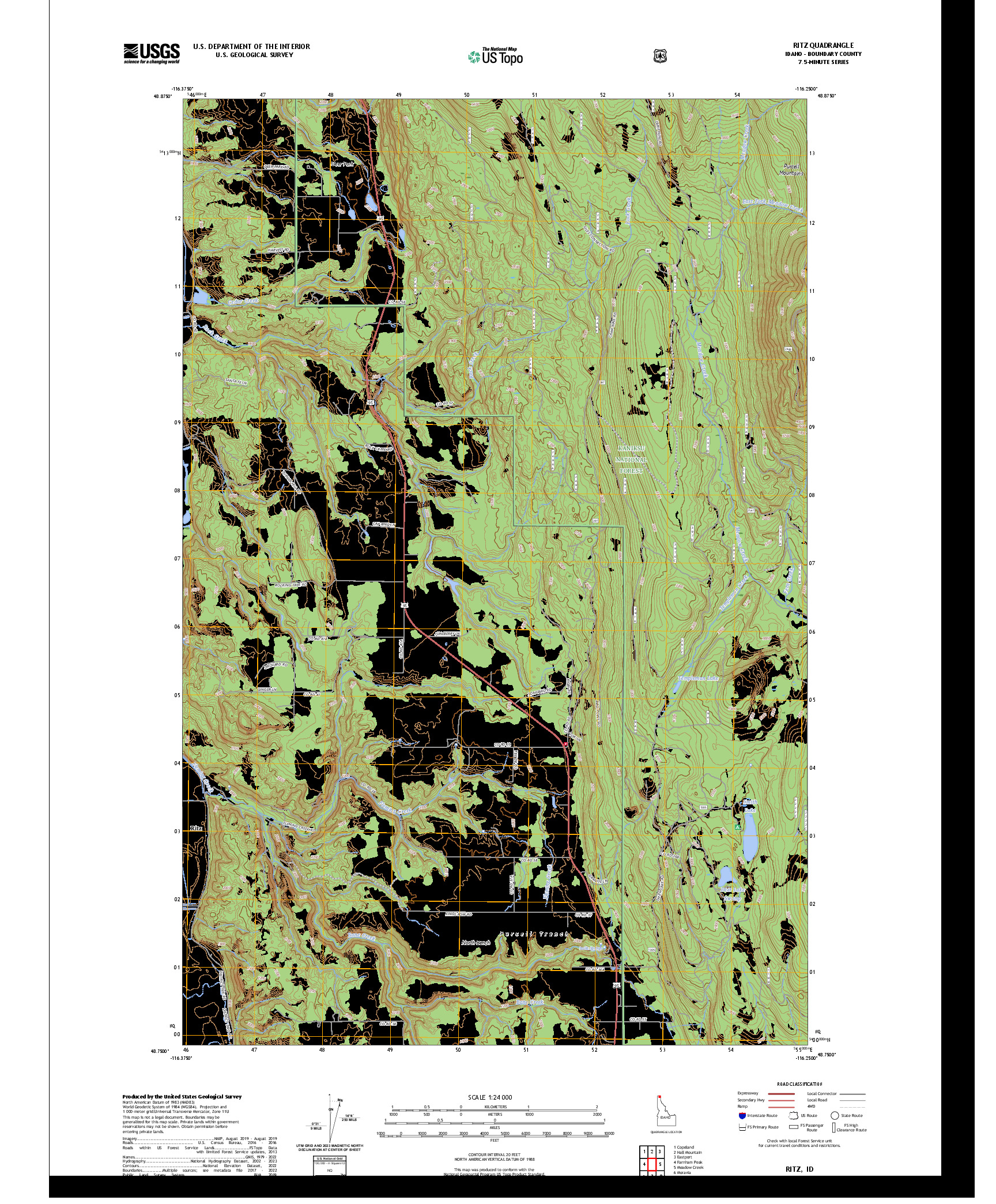 US TOPO 7.5-MINUTE MAP FOR RITZ, ID