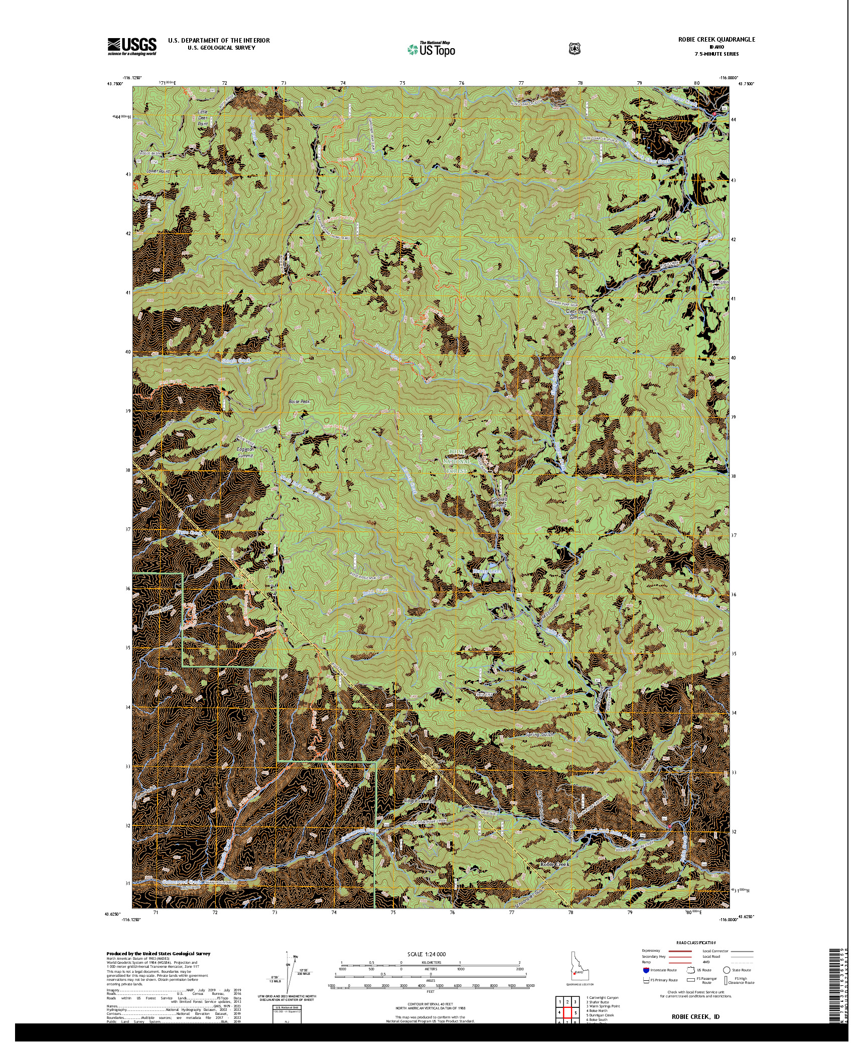 US TOPO 7.5-MINUTE MAP FOR ROBIE CREEK, ID