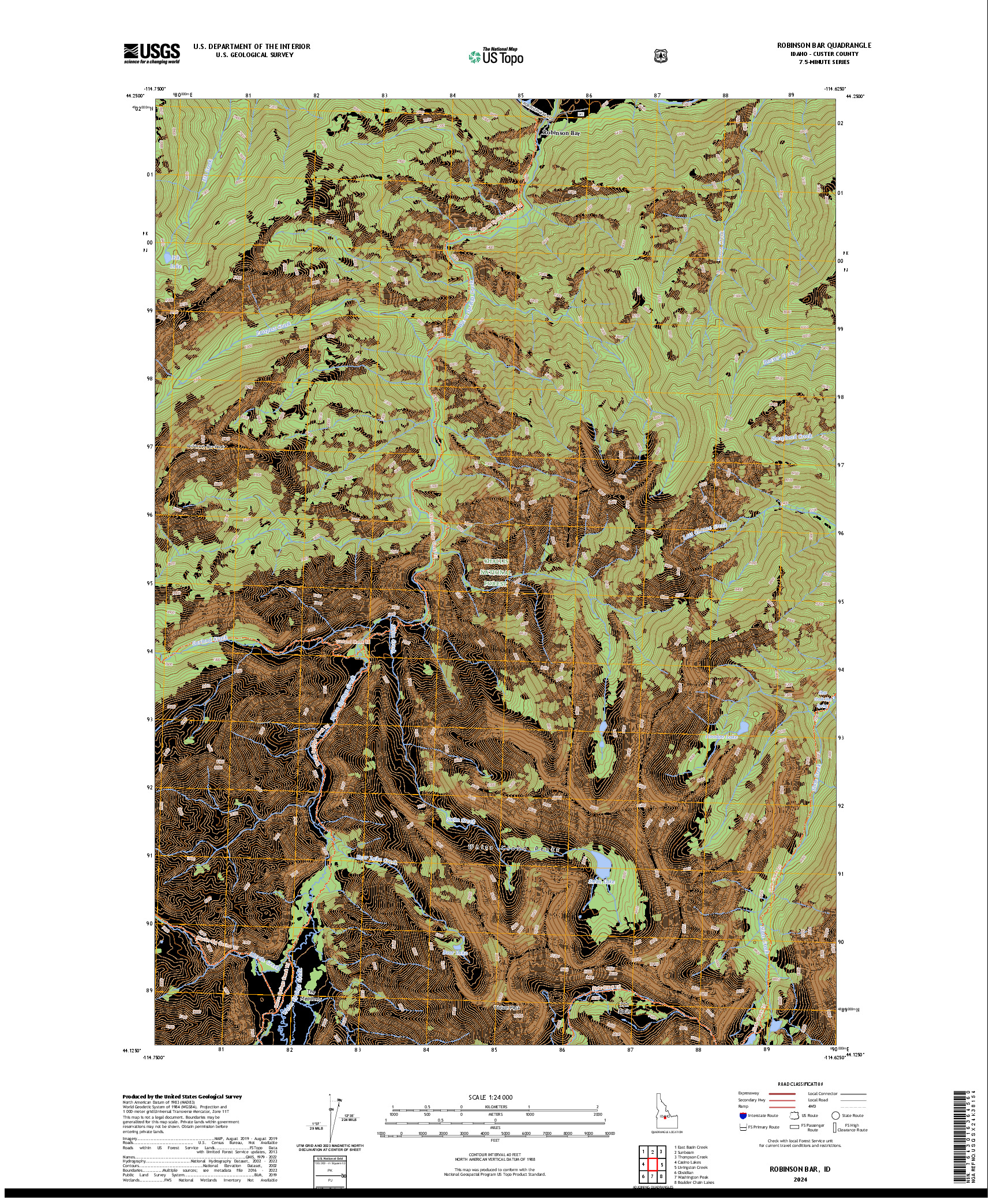 US TOPO 7.5-MINUTE MAP FOR ROBINSON BAR, ID