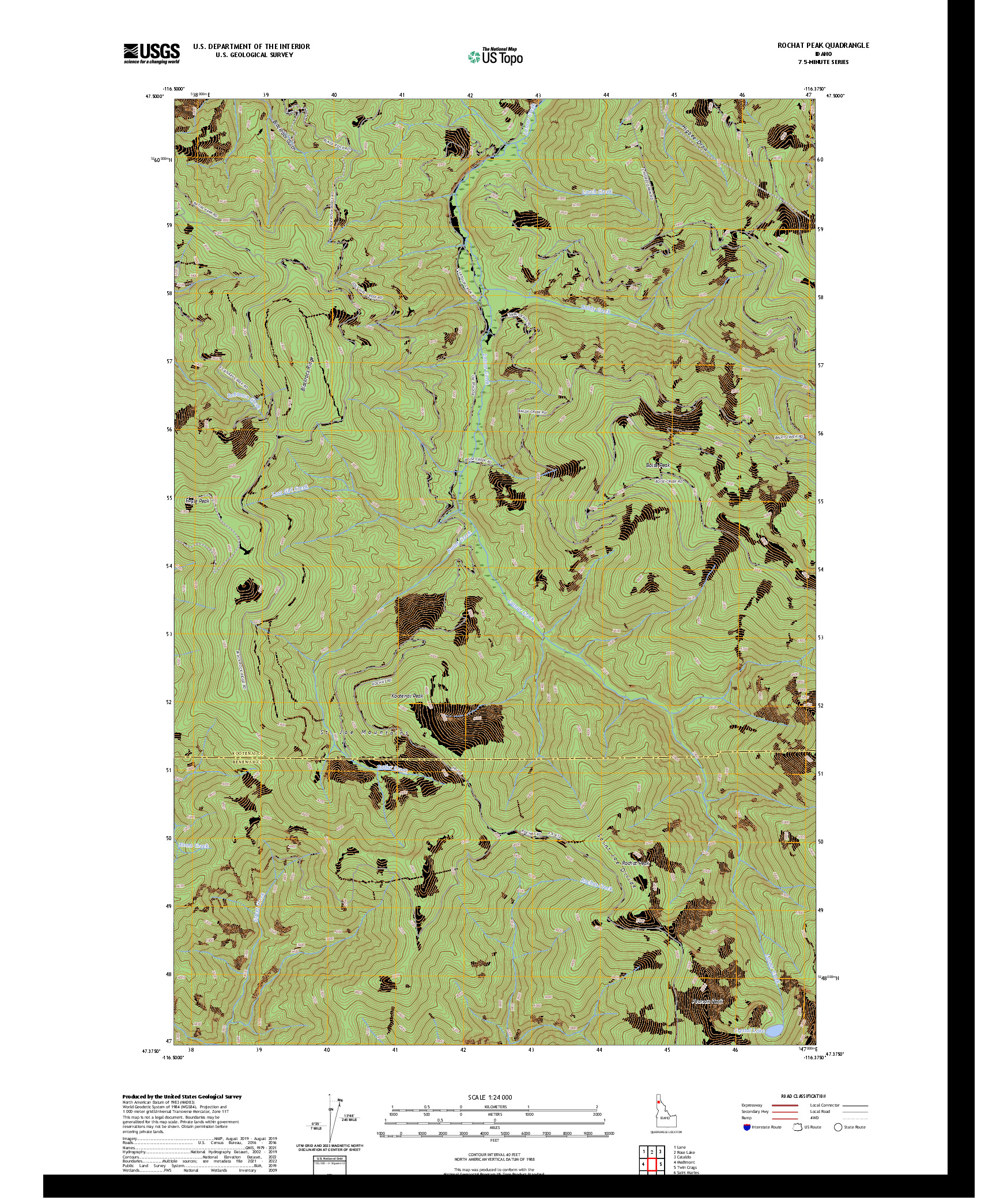 US TOPO 7.5-MINUTE MAP FOR ROCHAT PEAK, ID