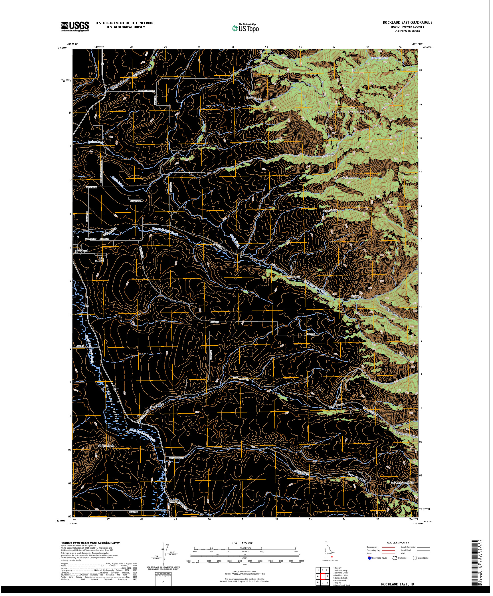 US TOPO 7.5-MINUTE MAP FOR ROCKLAND EAST, ID