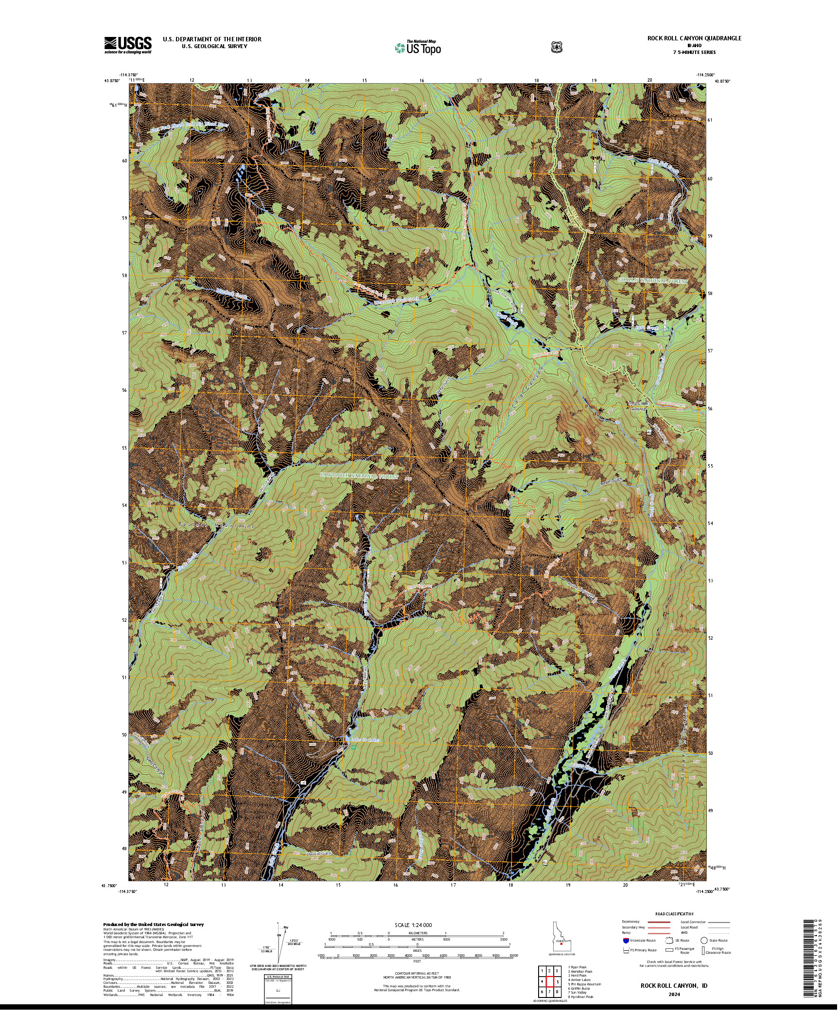 US TOPO 7.5-MINUTE MAP FOR ROCK ROLL CANYON, ID