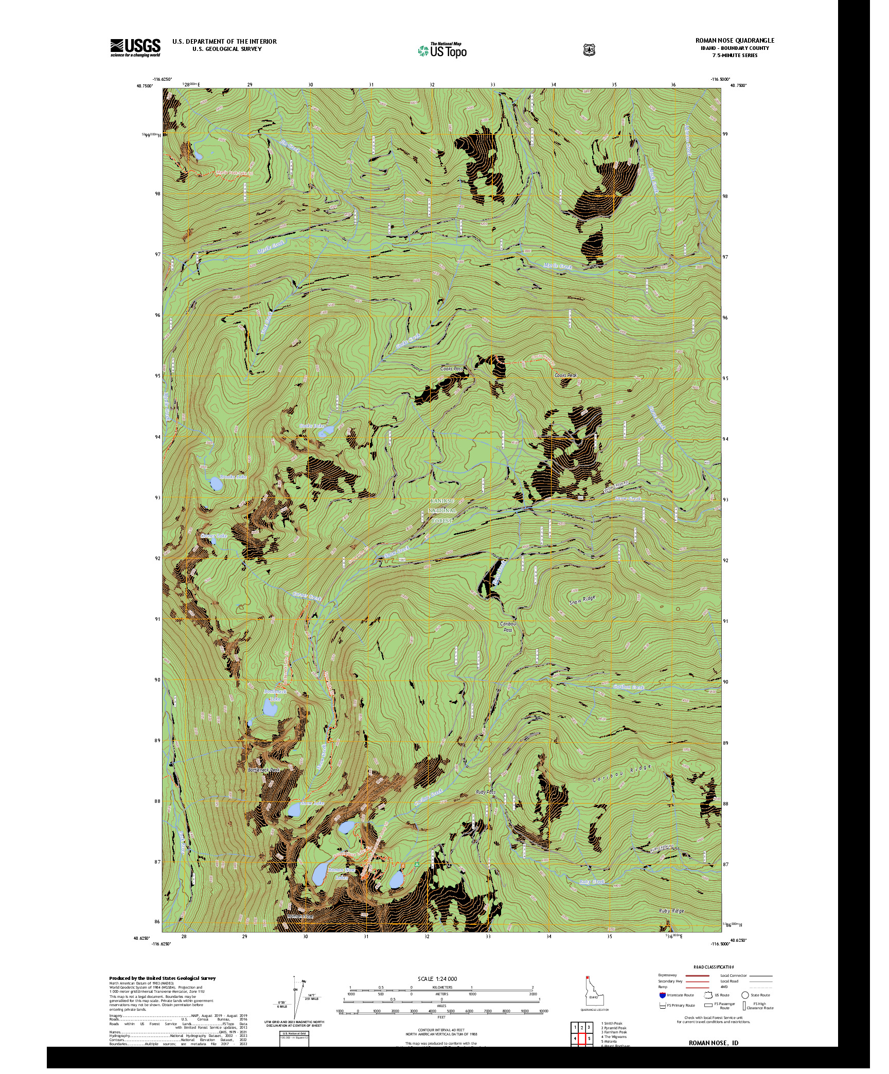US TOPO 7.5-MINUTE MAP FOR ROMAN NOSE, ID