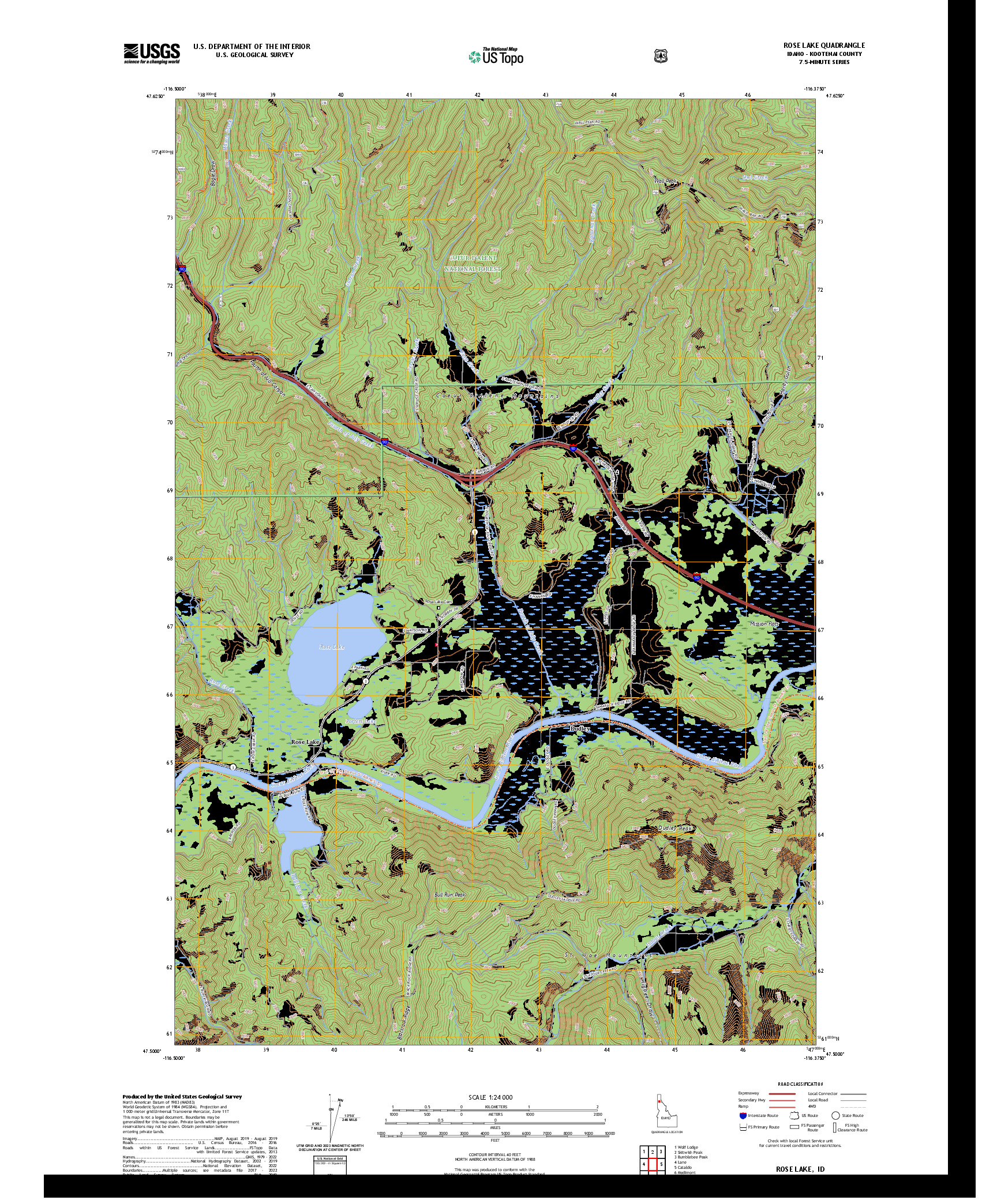 US TOPO 7.5-MINUTE MAP FOR ROSE LAKE, ID