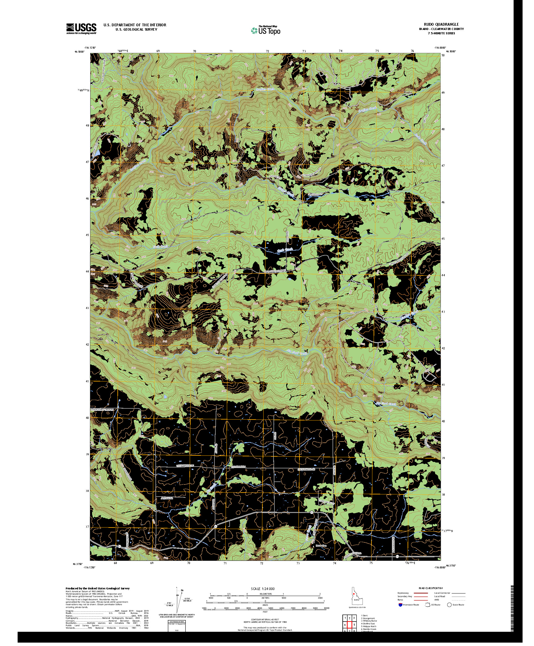 US TOPO 7.5-MINUTE MAP FOR RUDO, ID