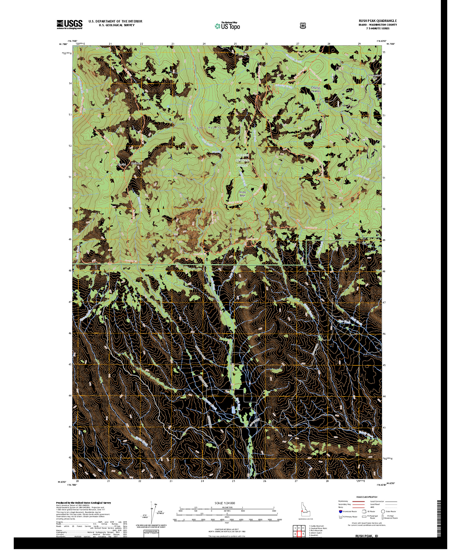 US TOPO 7.5-MINUTE MAP FOR RUSH PEAK, ID
