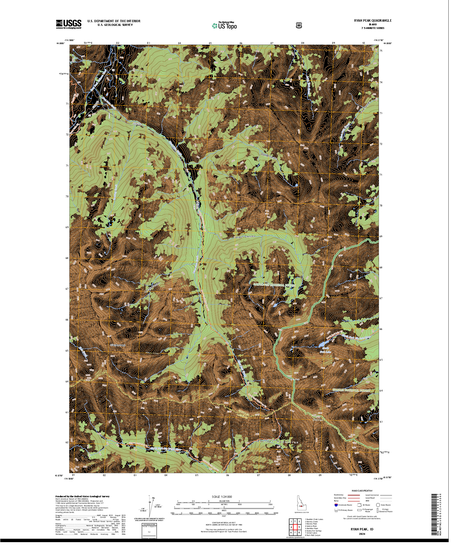 US TOPO 7.5-MINUTE MAP FOR RYAN PEAK, ID