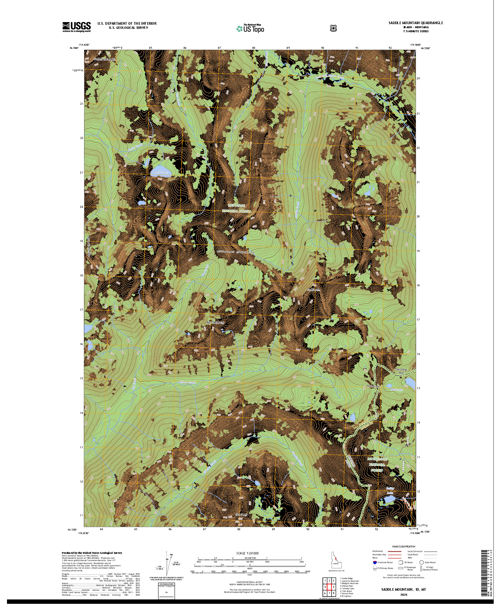 US TOPO 7.5-MINUTE MAP FOR SADDLE MOUNTAIN, ID,MT