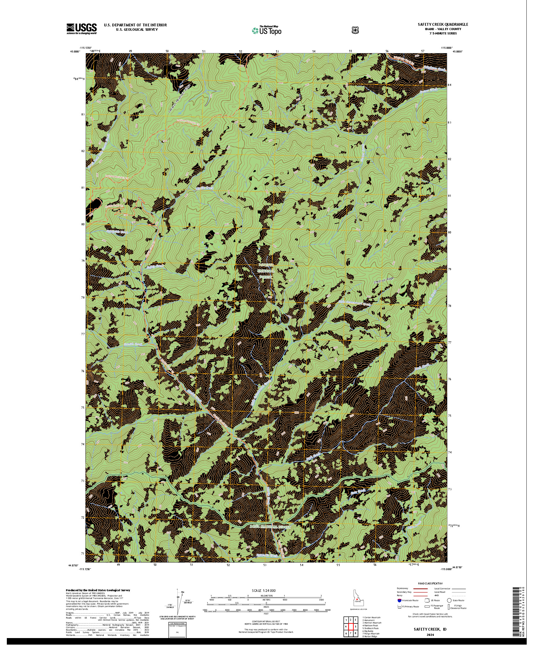 US TOPO 7.5-MINUTE MAP FOR SAFETY CREEK, ID