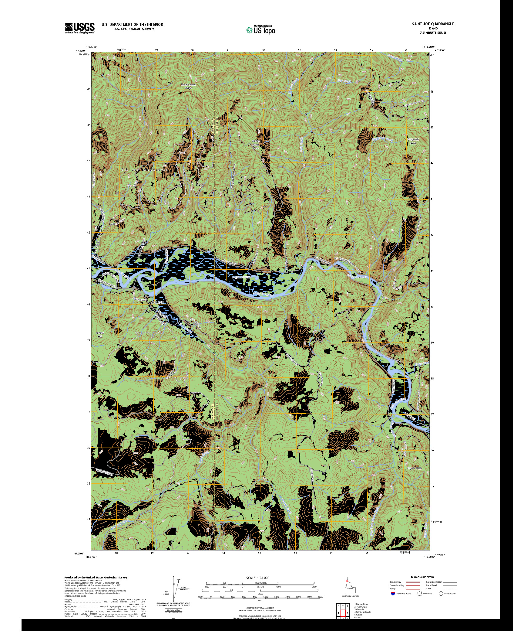 US TOPO 7.5-MINUTE MAP FOR SAINT JOE, ID