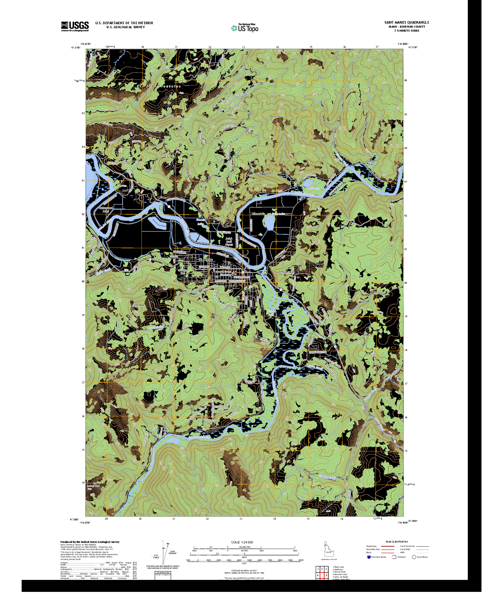US TOPO 7.5-MINUTE MAP FOR SAINT MARIES, ID