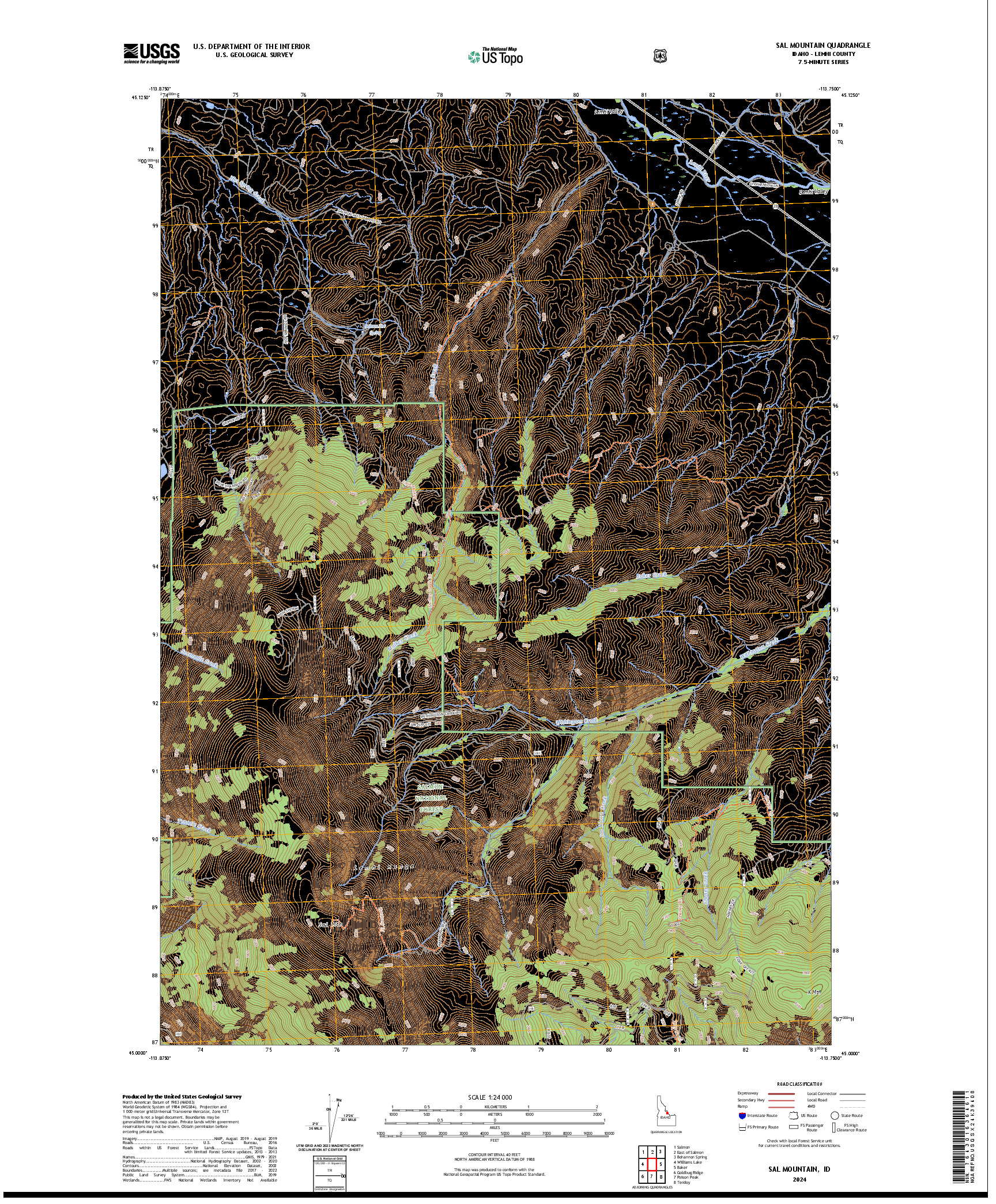 US TOPO 7.5-MINUTE MAP FOR SAL MOUNTAIN, ID