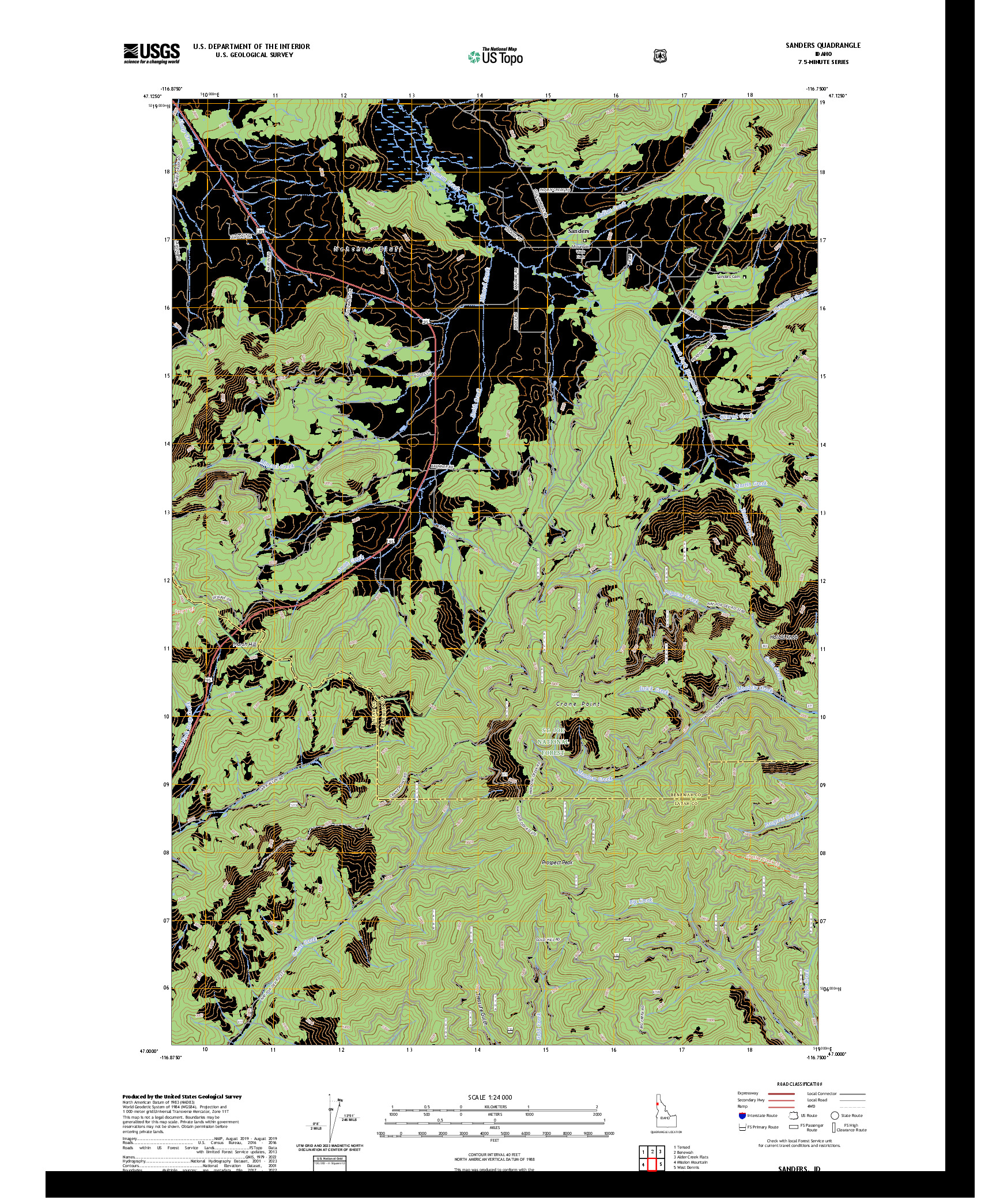 US TOPO 7.5-MINUTE MAP FOR SANDERS, ID