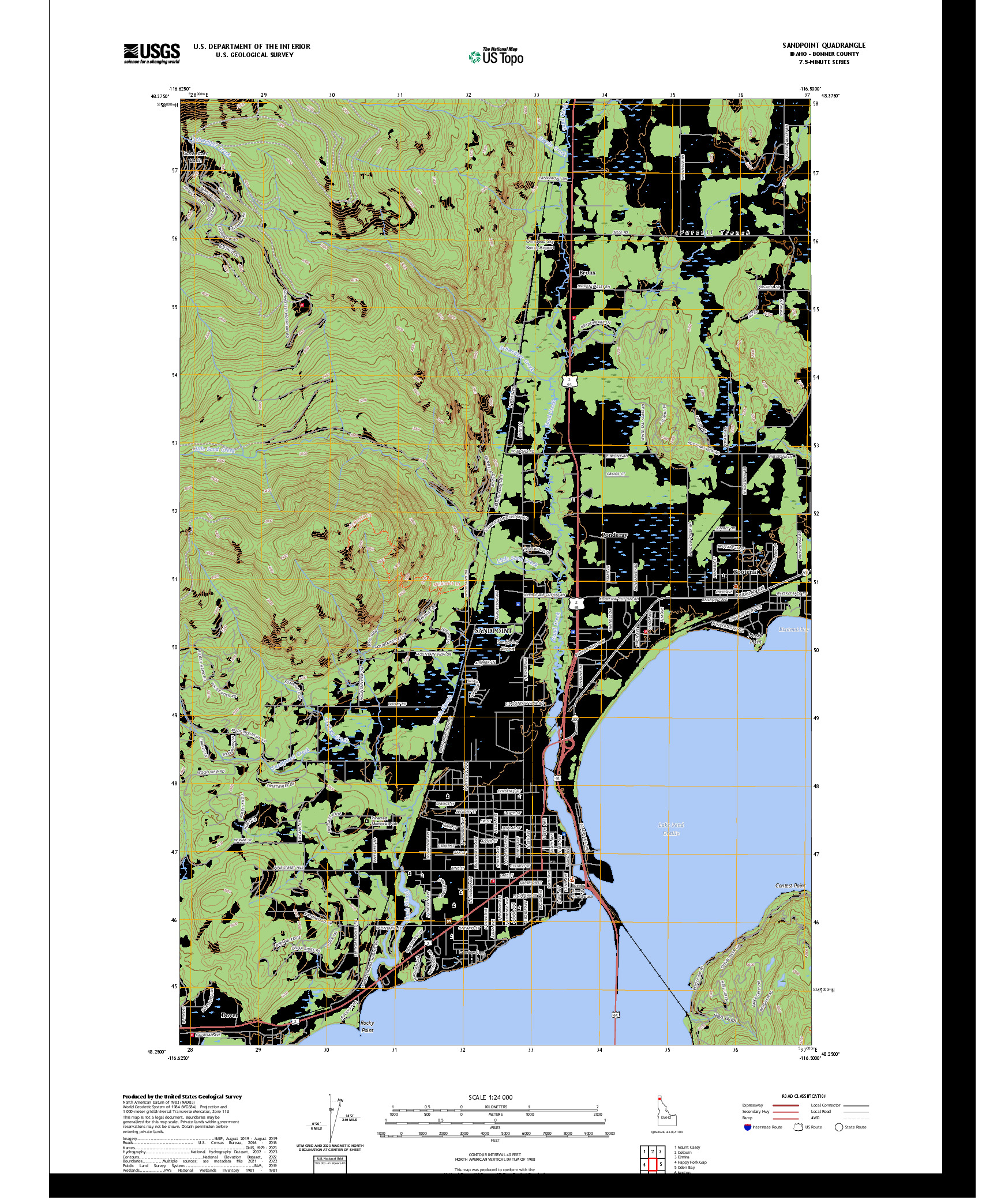 US TOPO 7.5-MINUTE MAP FOR SANDPOINT, ID