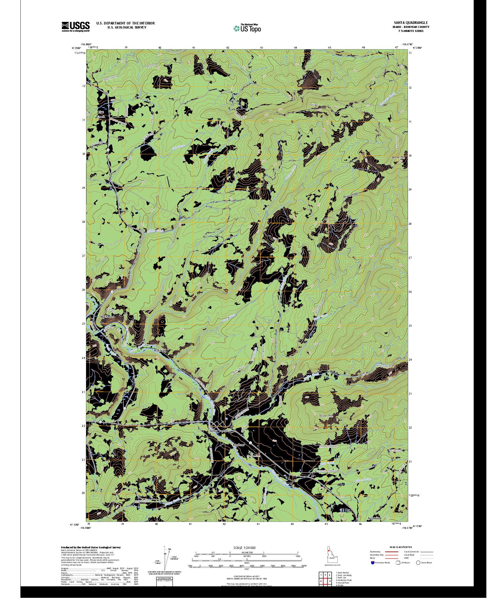 US TOPO 7.5-MINUTE MAP FOR SANTA, ID