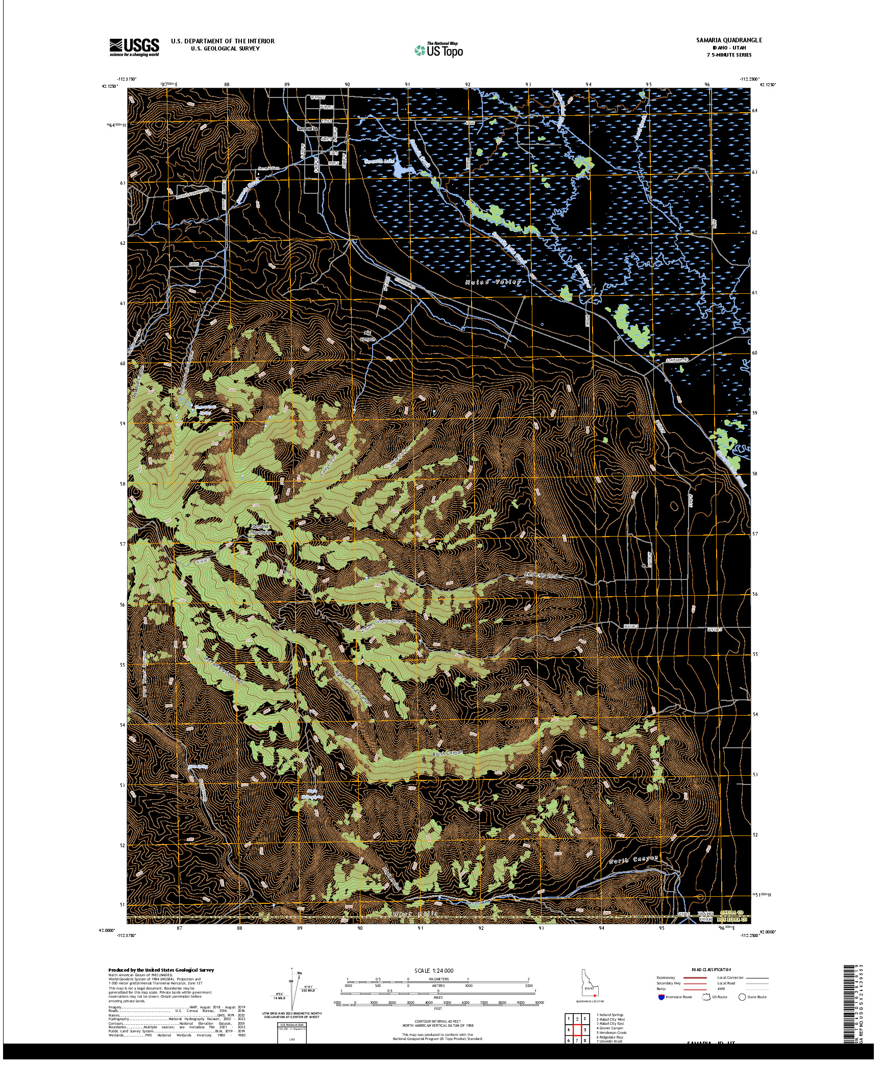 US TOPO 7.5-MINUTE MAP FOR SAMARIA, ID,UT