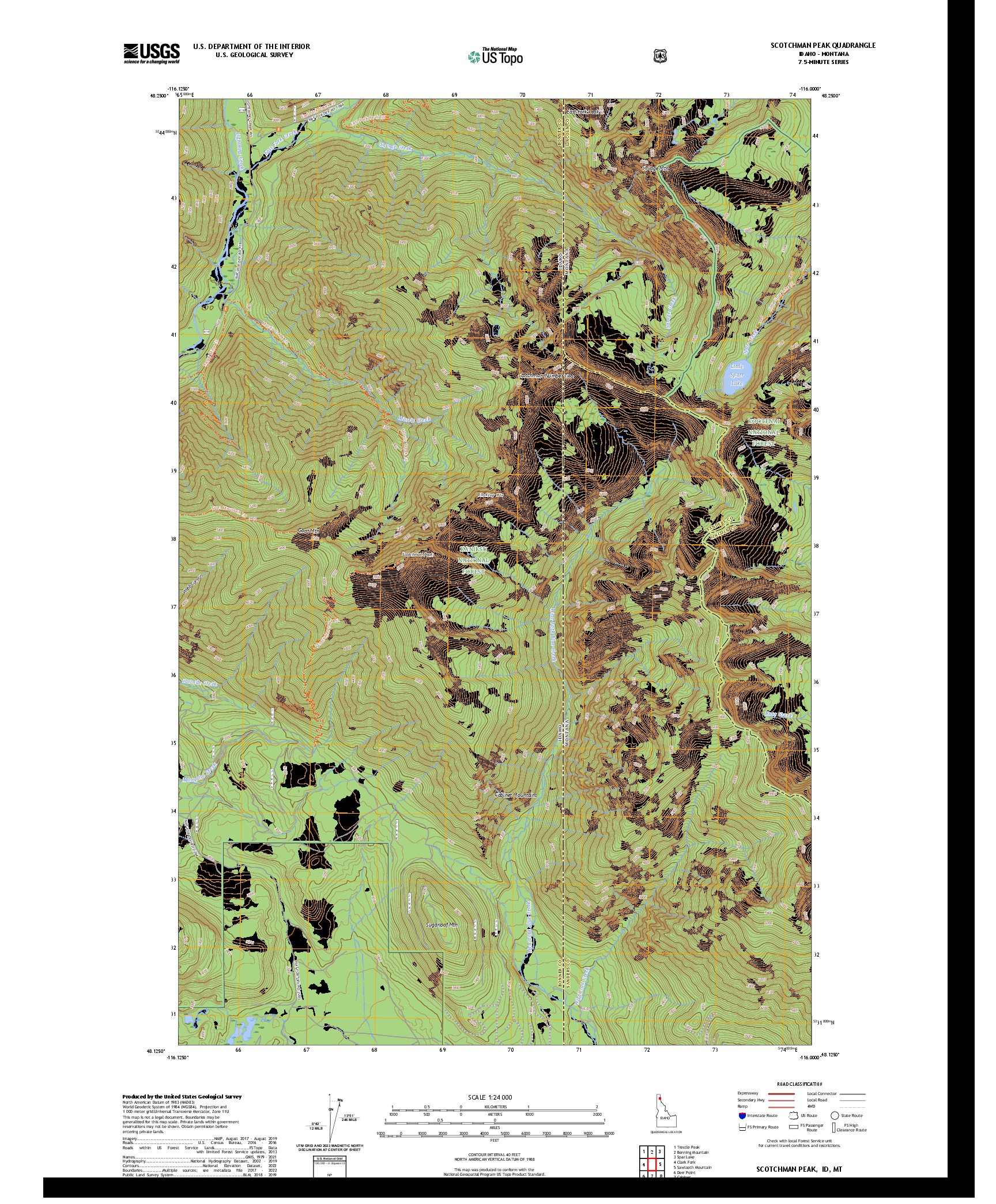 US TOPO 7.5-MINUTE MAP FOR SCOTCHMAN PEAK, ID,MT