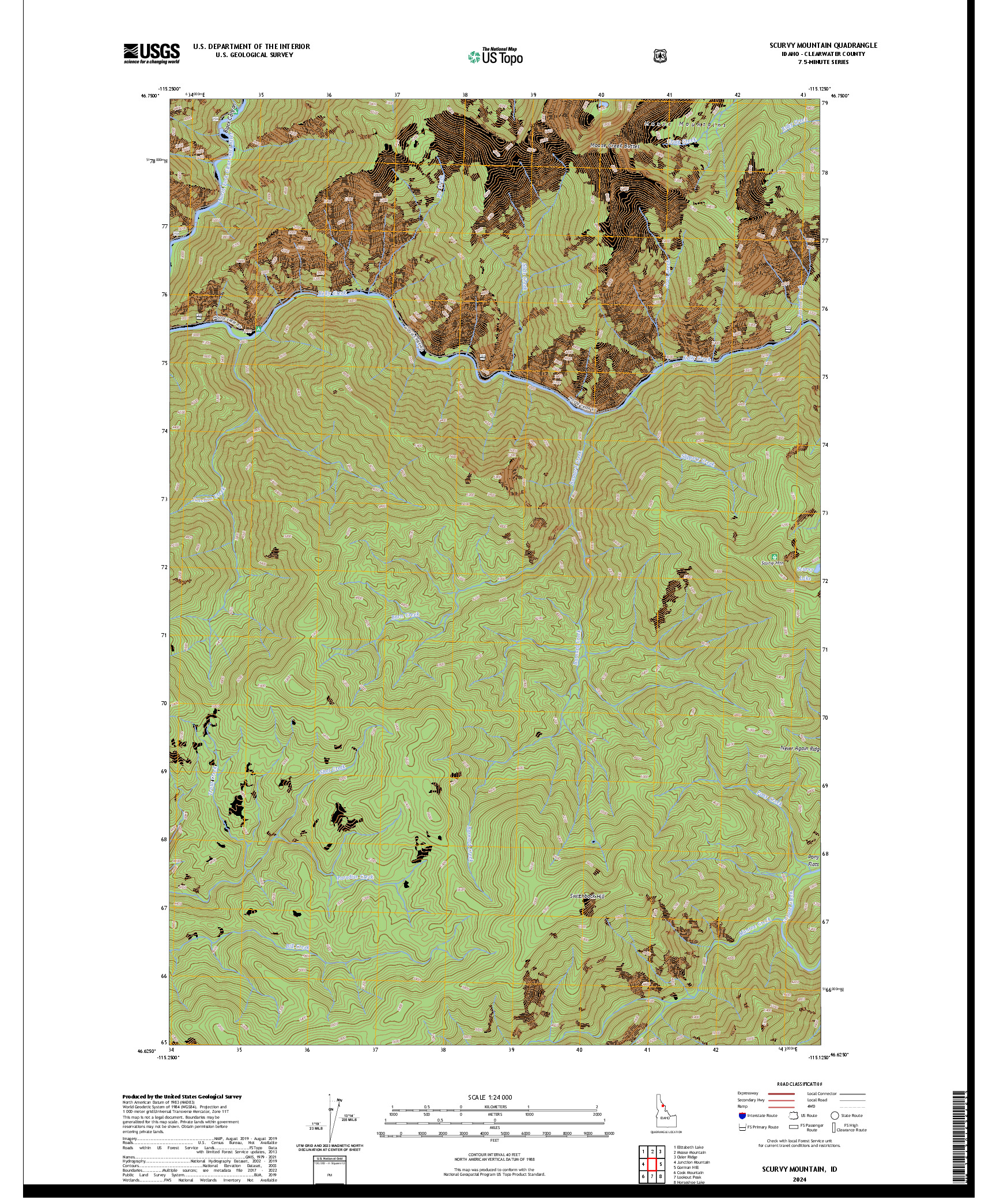 US TOPO 7.5-MINUTE MAP FOR SCURVY MOUNTAIN, ID
