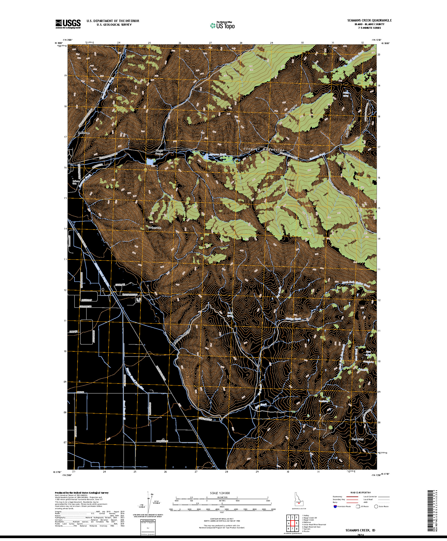 US TOPO 7.5-MINUTE MAP FOR SEAMANS CREEK, ID
