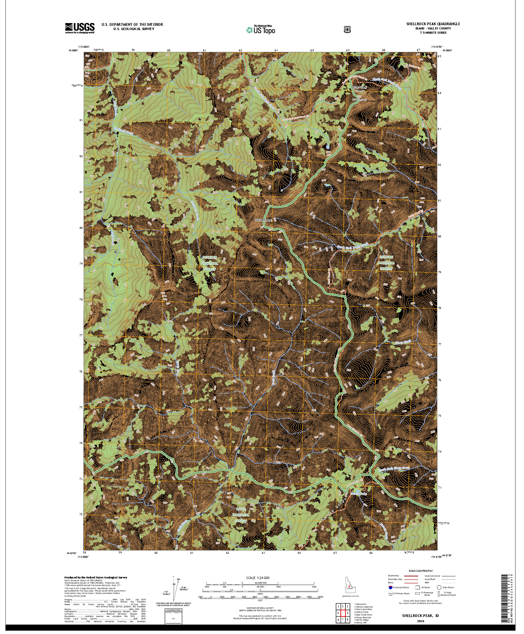 US TOPO 7.5-MINUTE MAP FOR SHELLROCK PEAK, ID