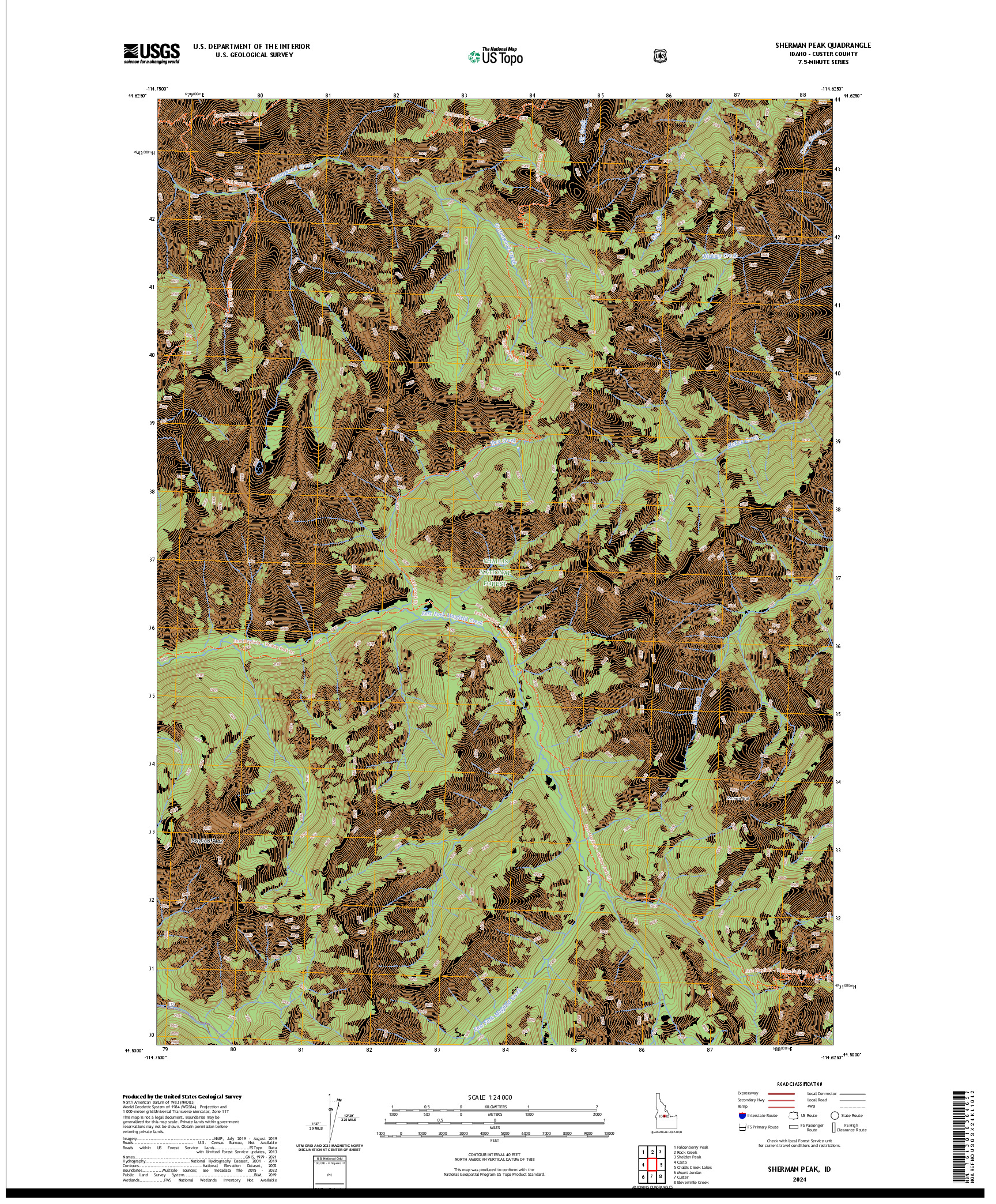 US TOPO 7.5-MINUTE MAP FOR SHERMAN PEAK, ID