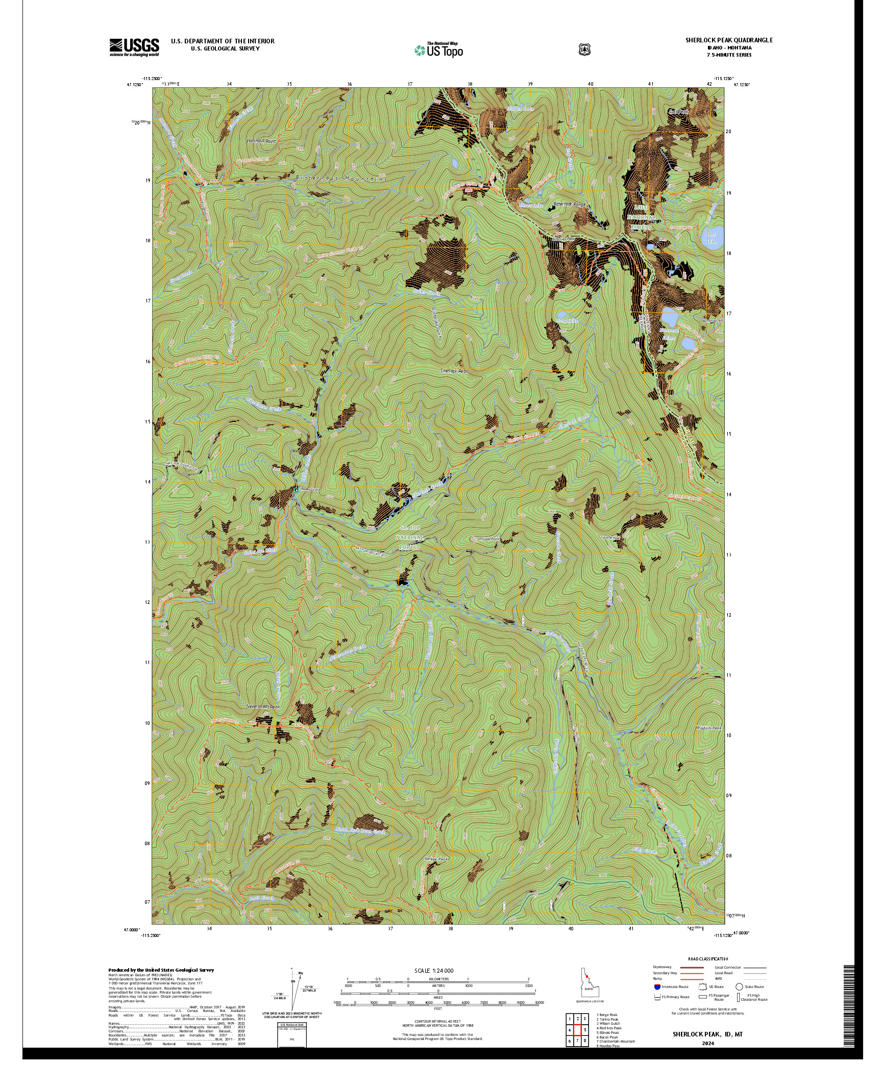 US TOPO 7.5-MINUTE MAP FOR SHERLOCK PEAK, ID,MT
