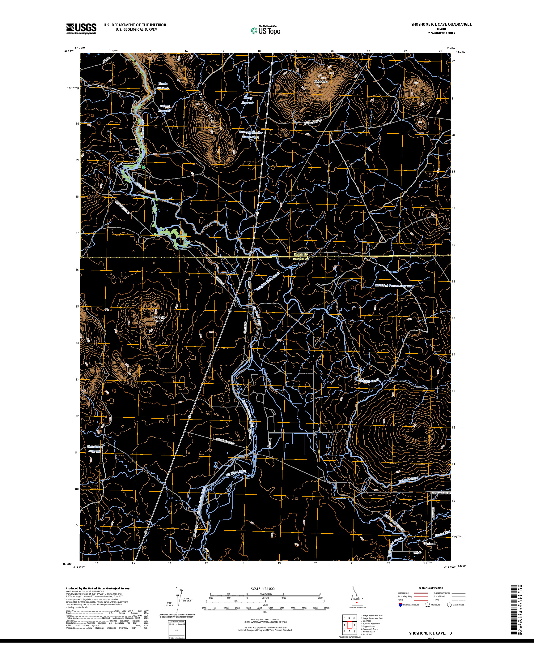 US TOPO 7.5-MINUTE MAP FOR SHOSHONE ICE CAVE, ID