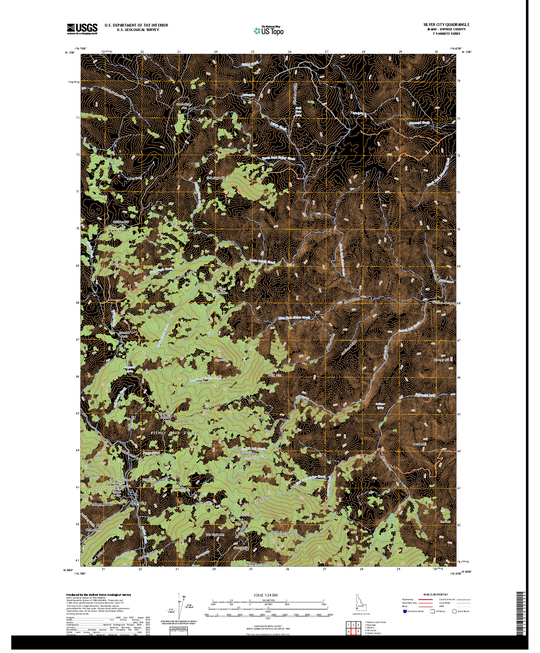 US TOPO 7.5-MINUTE MAP FOR SILVER CITY, ID