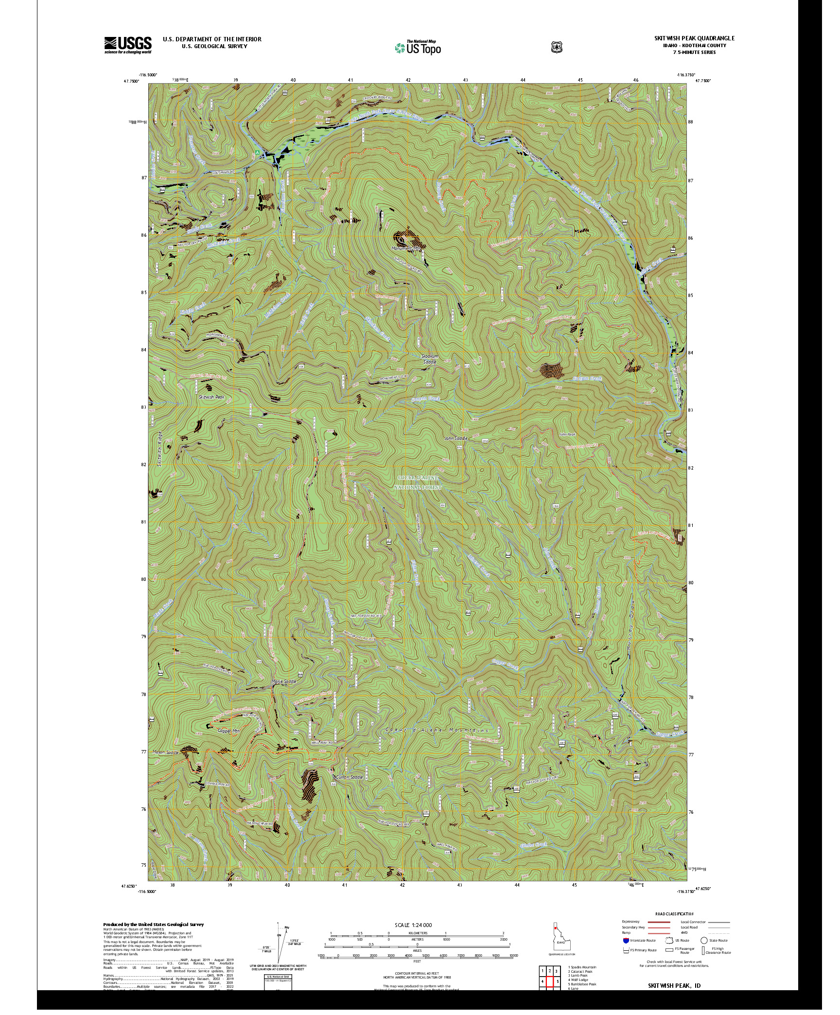 US TOPO 7.5-MINUTE MAP FOR SKITWISH PEAK, ID