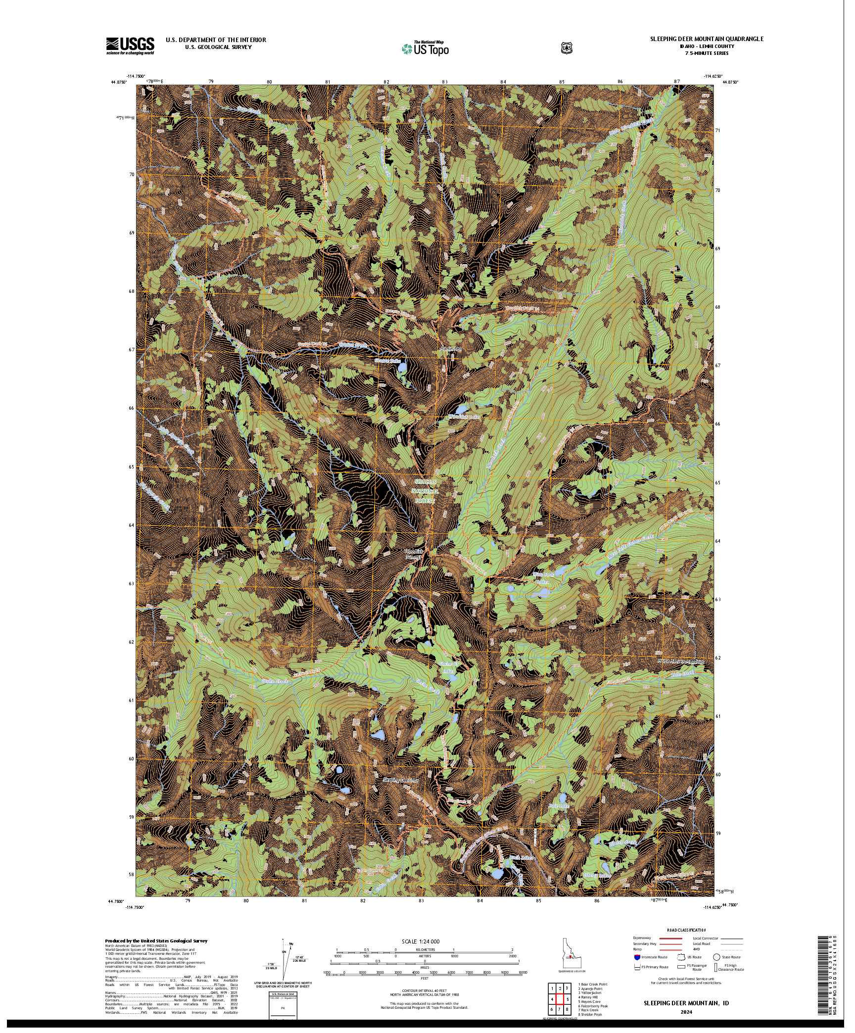 US TOPO 7.5-MINUTE MAP FOR SLEEPING DEER MOUNTAIN, ID