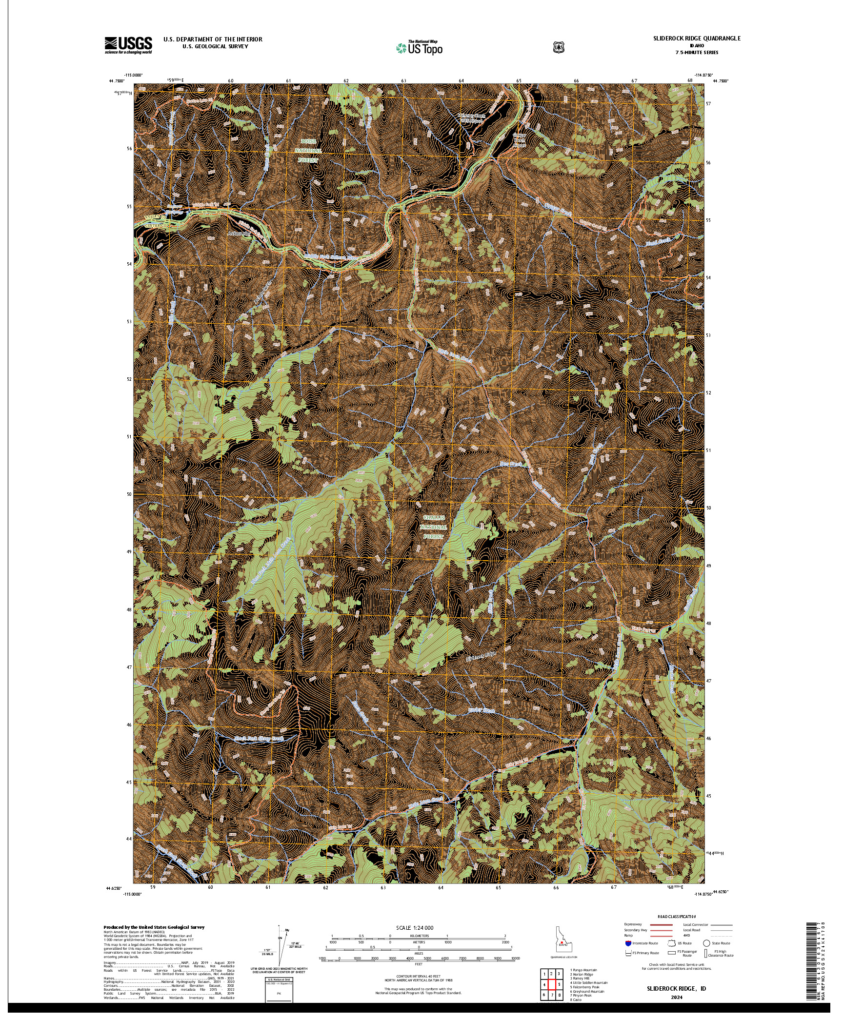 US TOPO 7.5-MINUTE MAP FOR SLIDEROCK RIDGE, ID