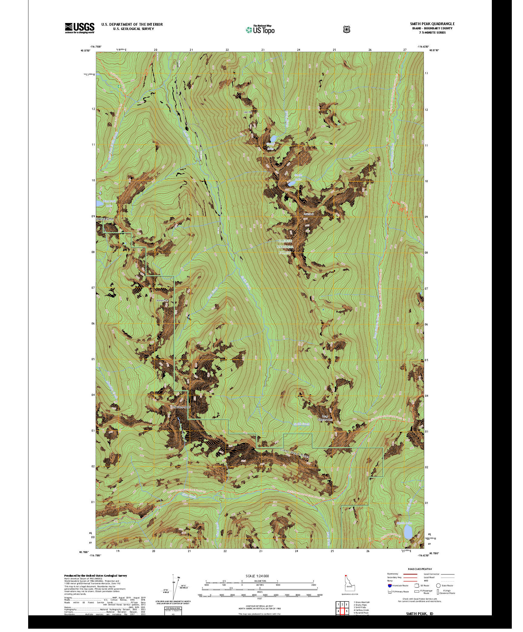 US TOPO 7.5-MINUTE MAP FOR SMITH PEAK, ID