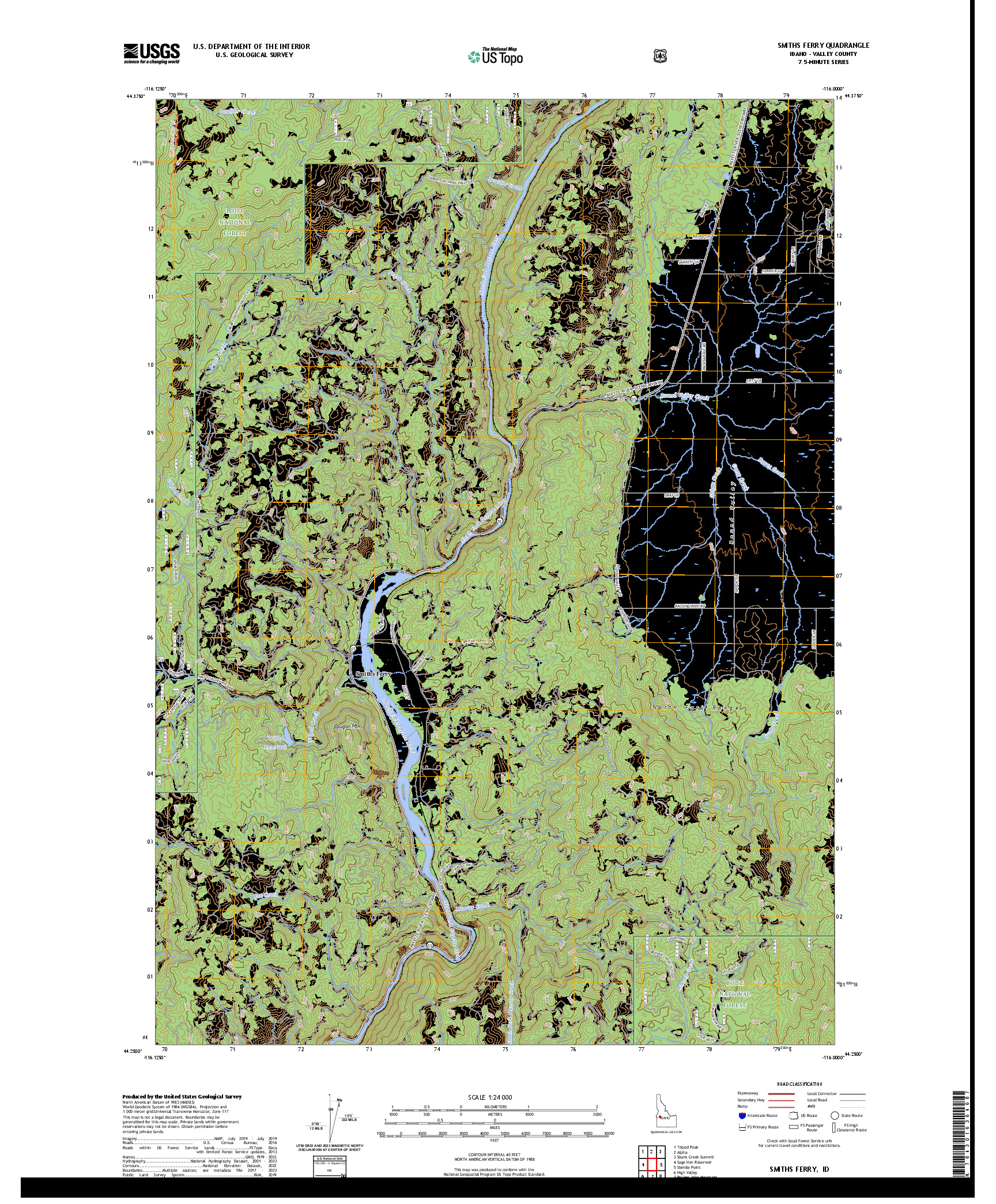 US TOPO 7.5-MINUTE MAP FOR SMITHS FERRY, ID