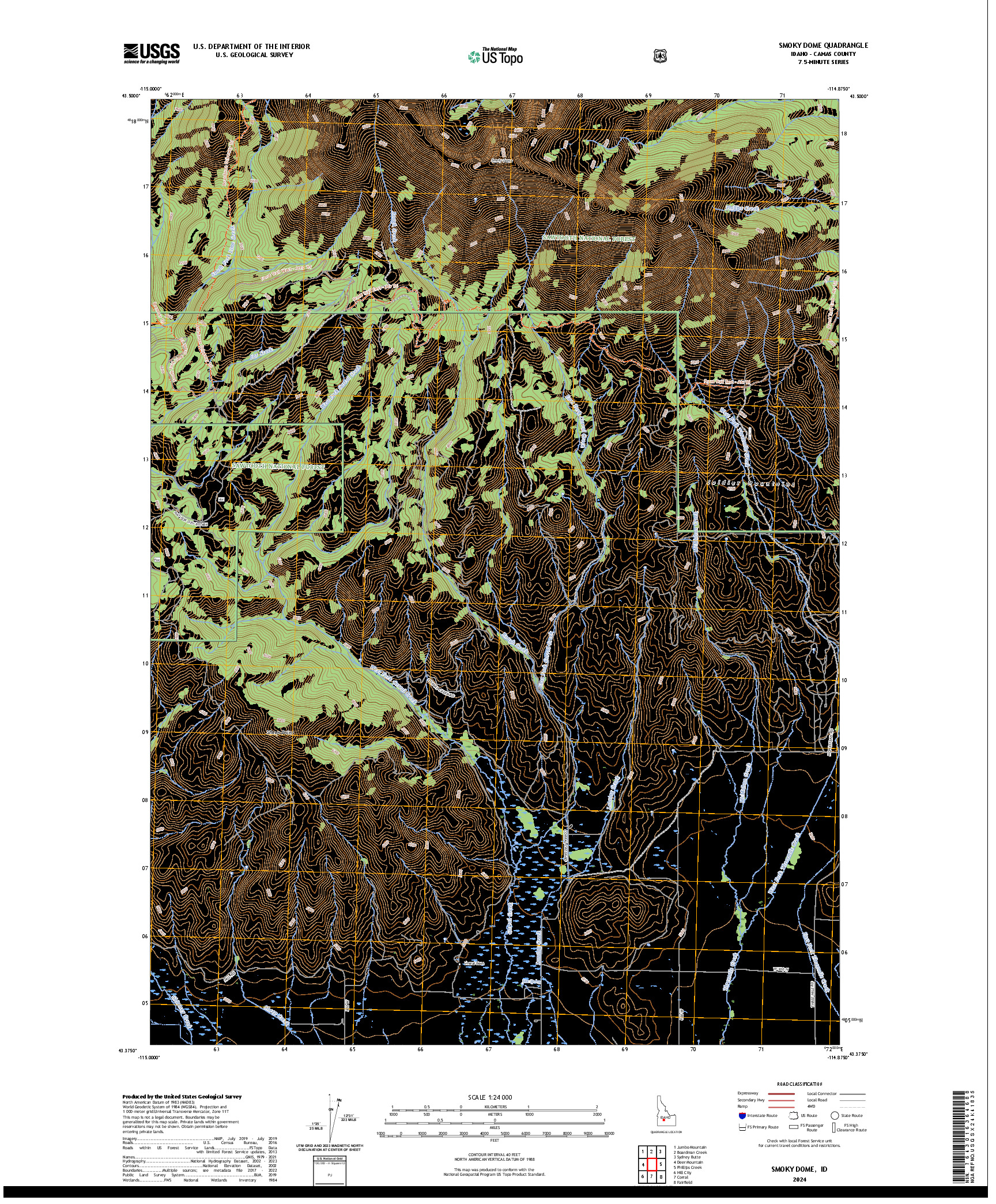 US TOPO 7.5-MINUTE MAP FOR SMOKY DOME, ID