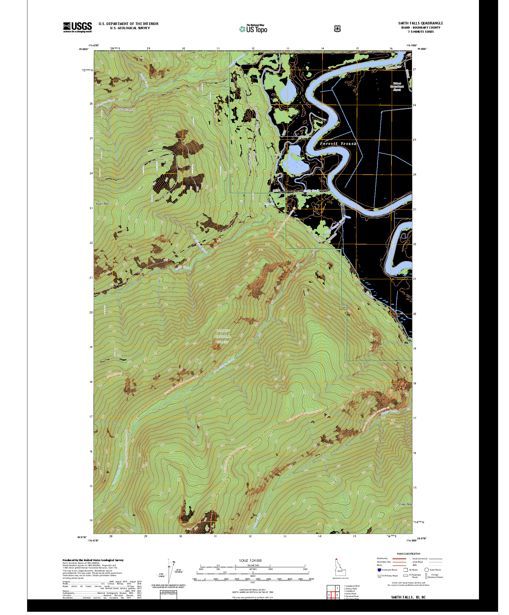 US TOPO 7.5-MINUTE MAP FOR SMITH FALLS, ID,BC