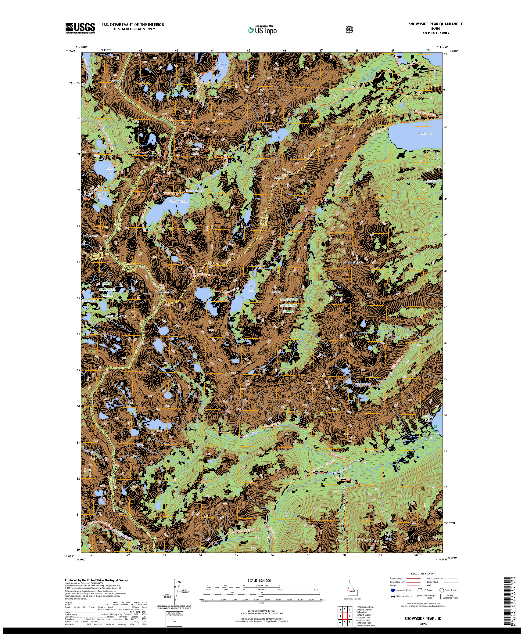 US TOPO 7.5-MINUTE MAP FOR SNOWYSIDE PEAK, ID