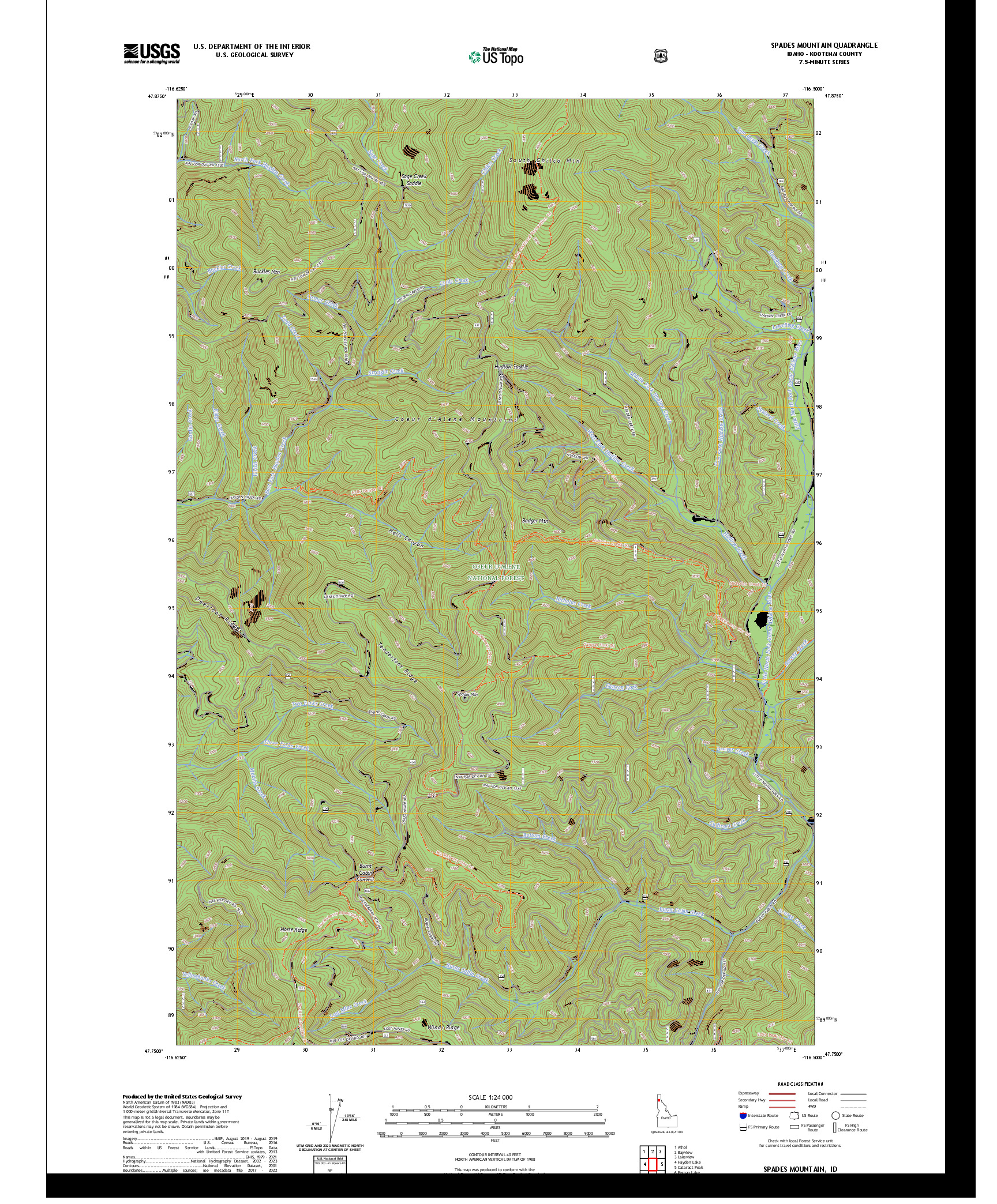 US TOPO 7.5-MINUTE MAP FOR SPADES MOUNTAIN, ID
