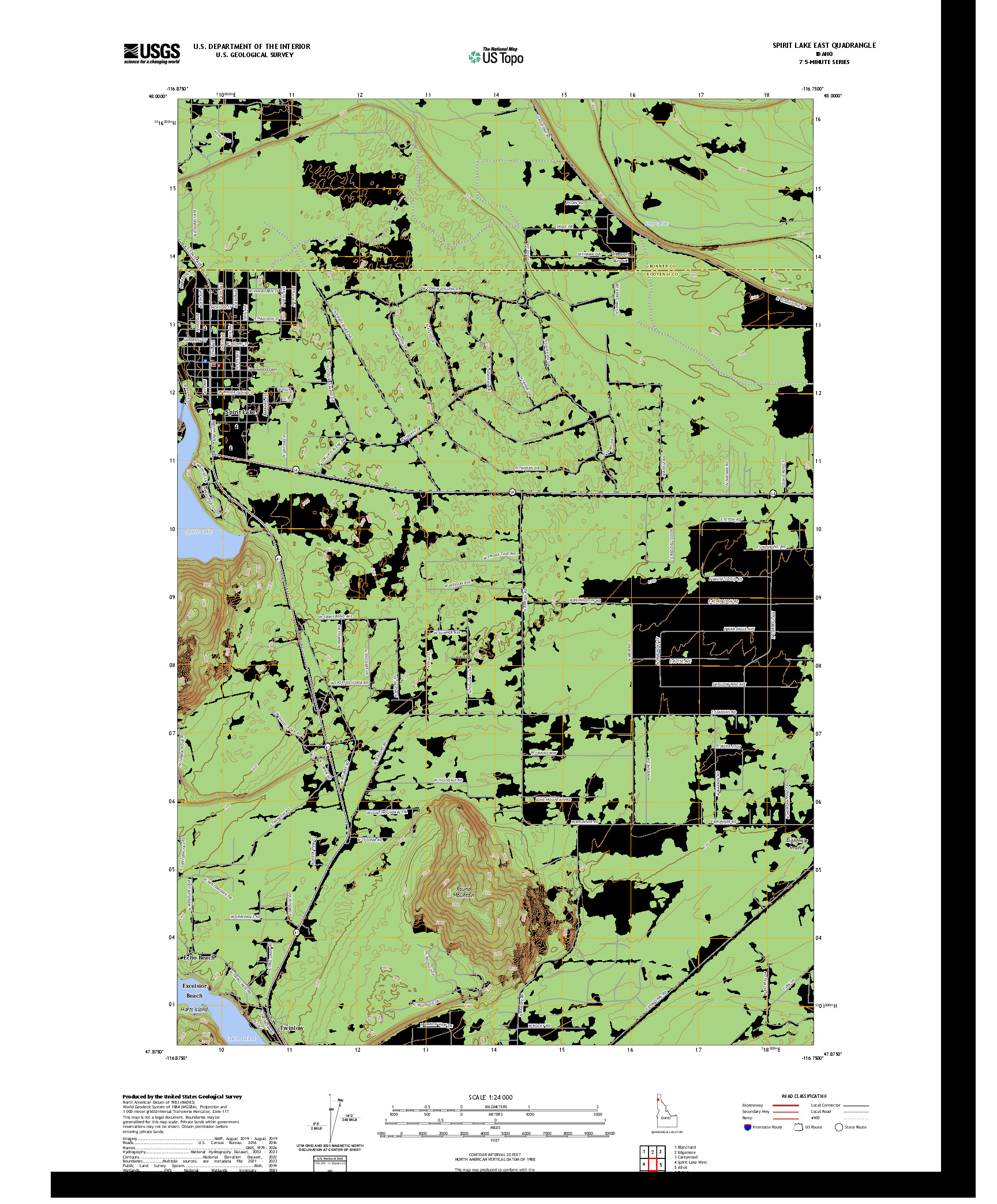 US TOPO 7.5-MINUTE MAP FOR SPIRIT LAKE EAST, ID